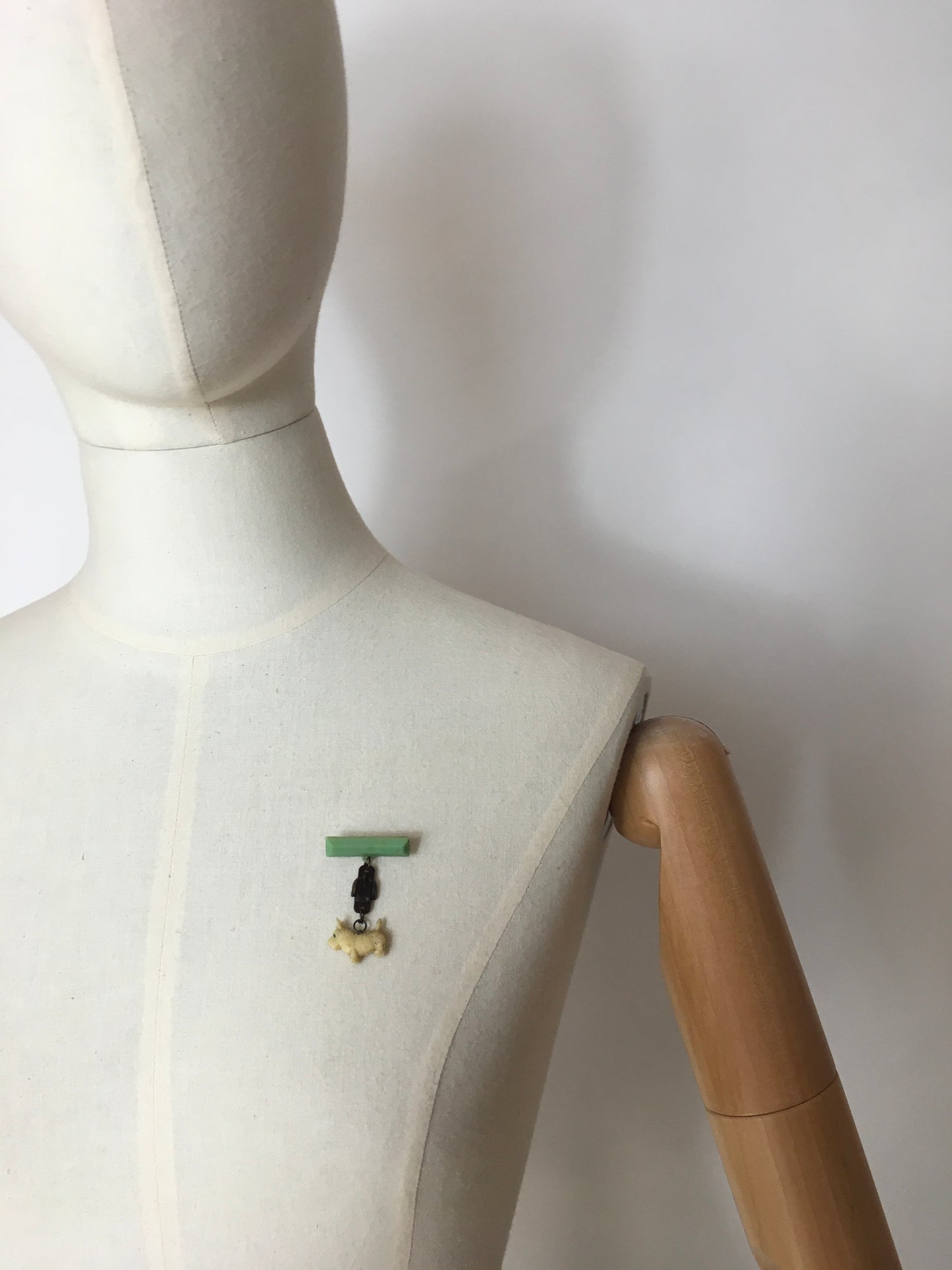 Original 1940’s War Time Dog Bar Brooch - In a Lovely Mint Green with Walking lead.