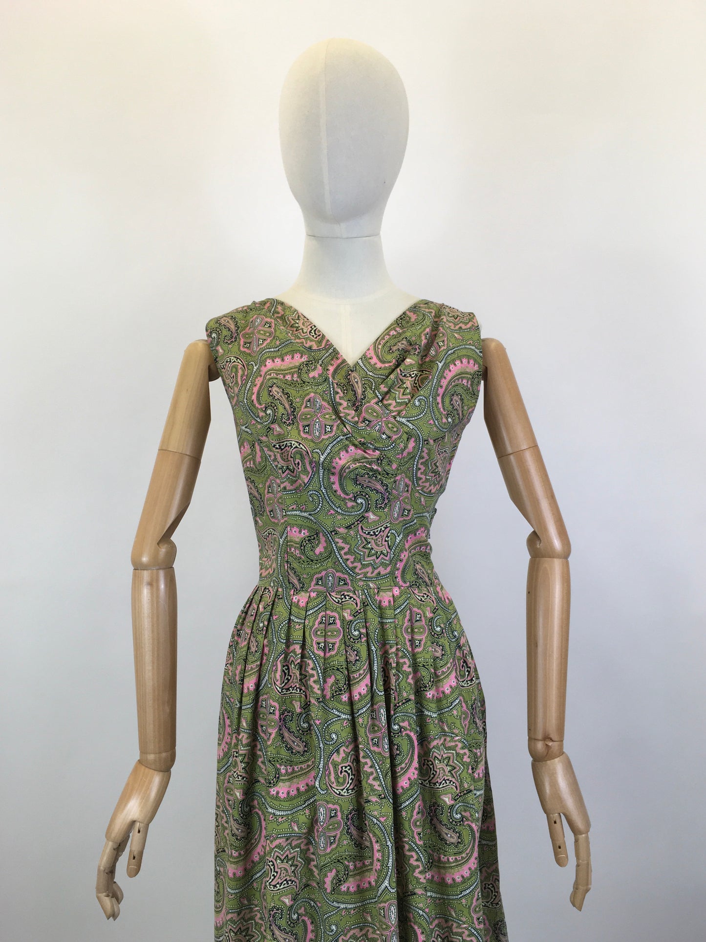 Original 1950’s Darling Cotton Day Dress- In A Beautiful Paisley in Pink & Green