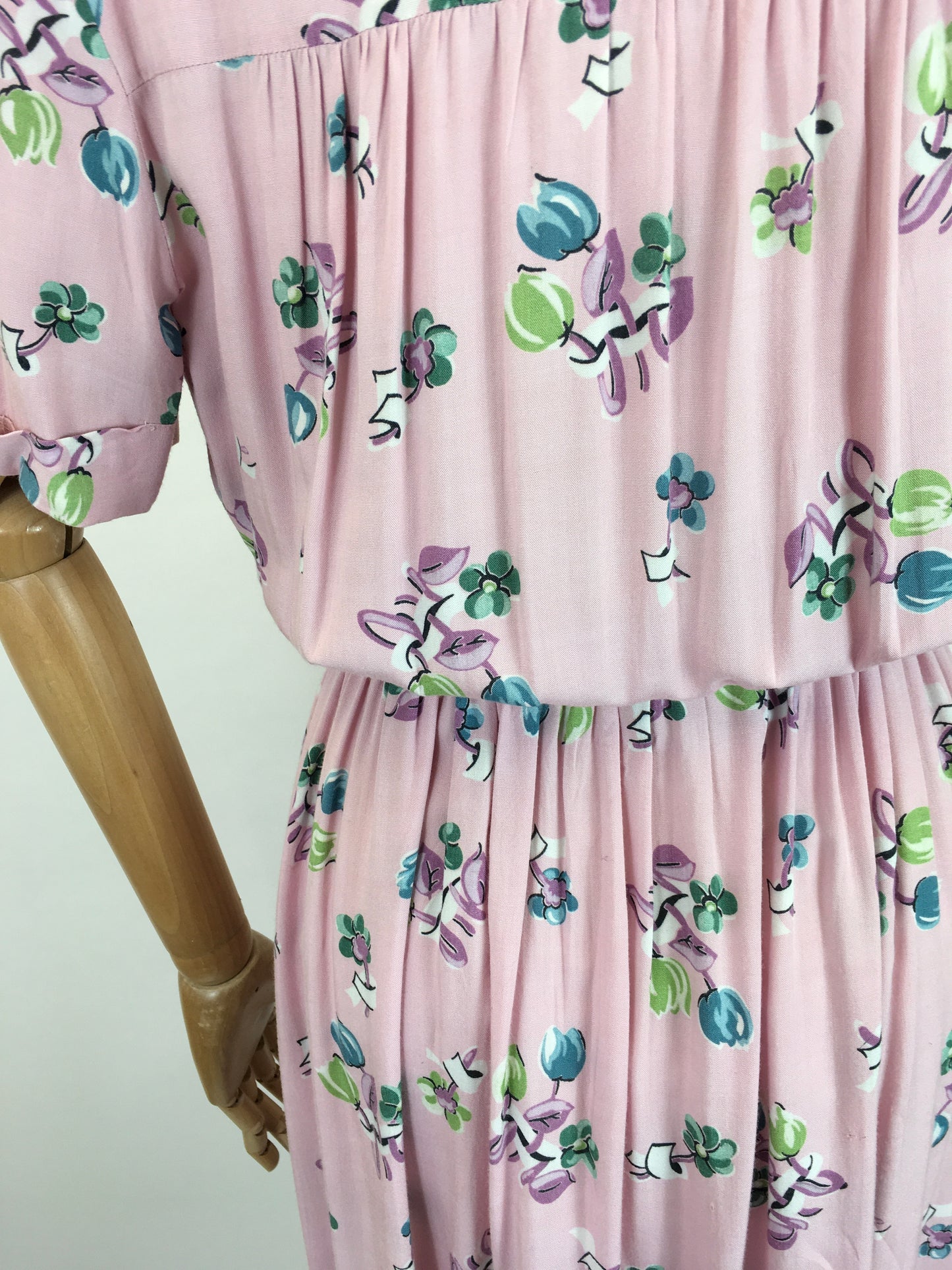 Original 1940s CC41 St.Michaels Cotton Day Dress - In Soft Pinks, Lavender, Lime & Teal