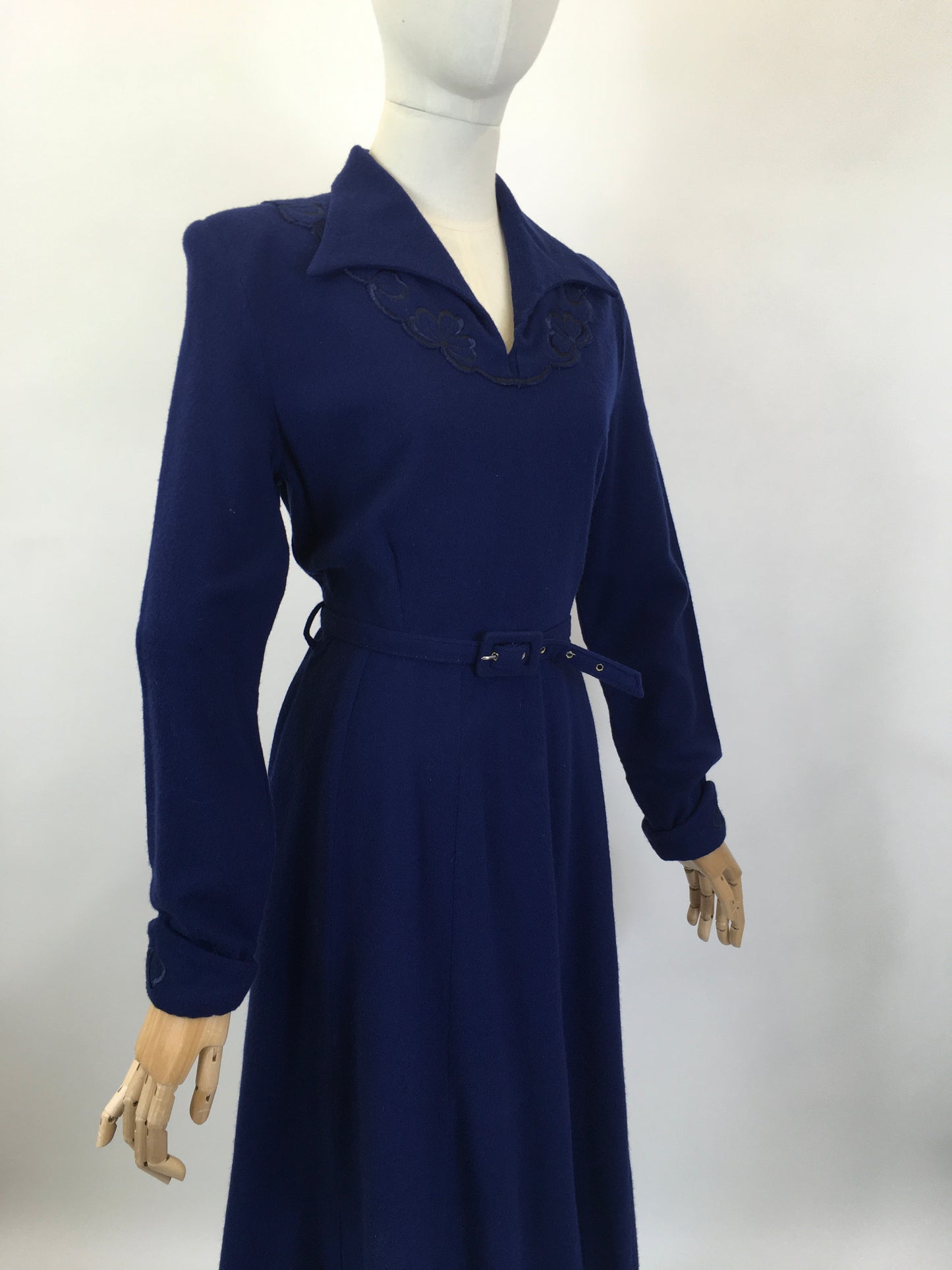 Original 1940's Sensational CC41 Utility Wool Dress - In A Royal Blue with Floral Embellishment