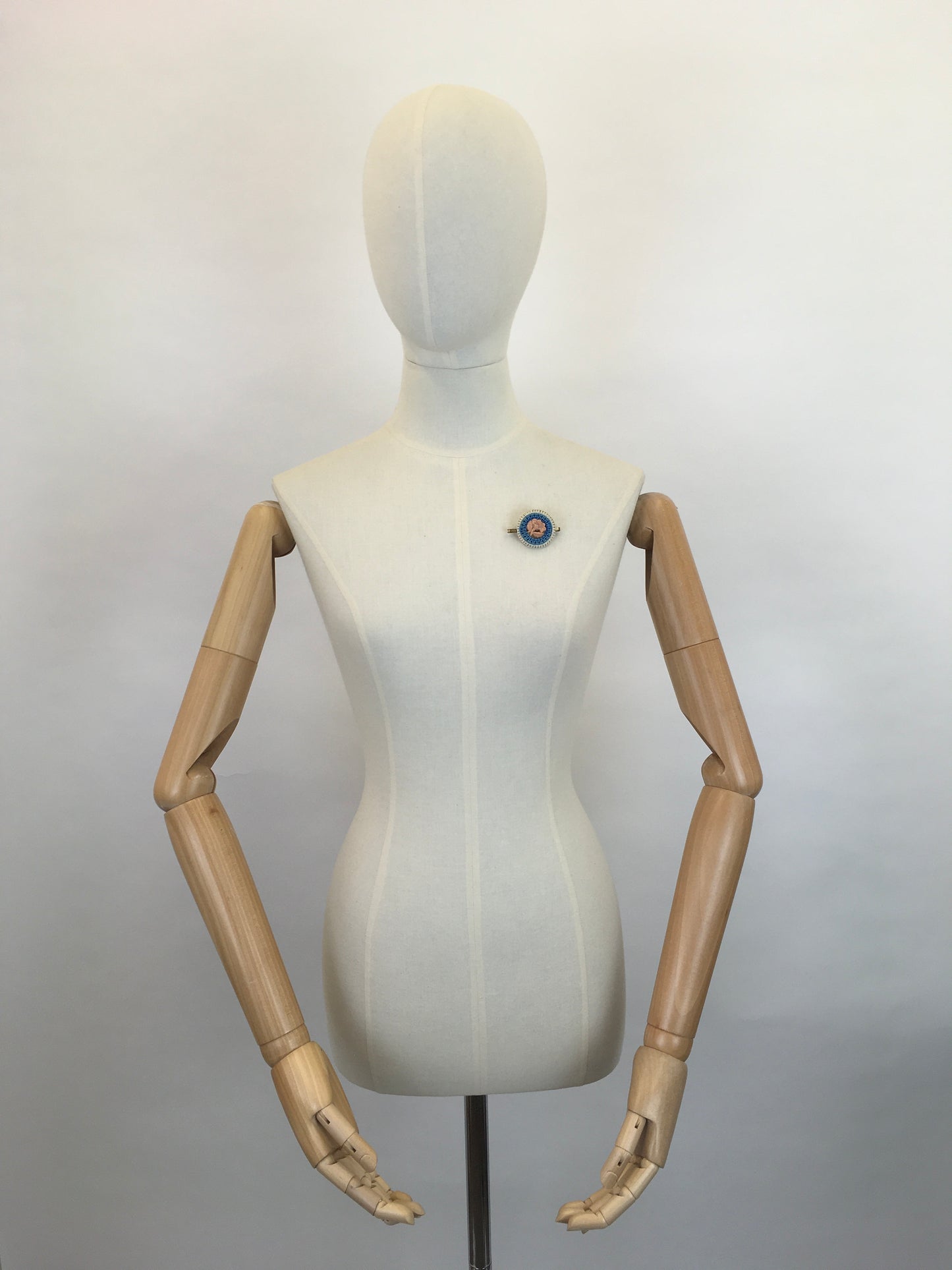 Original 1940’s Make Do and Mend Telephone Cord Wirework Brooch - In White, Blue and Pale Pink