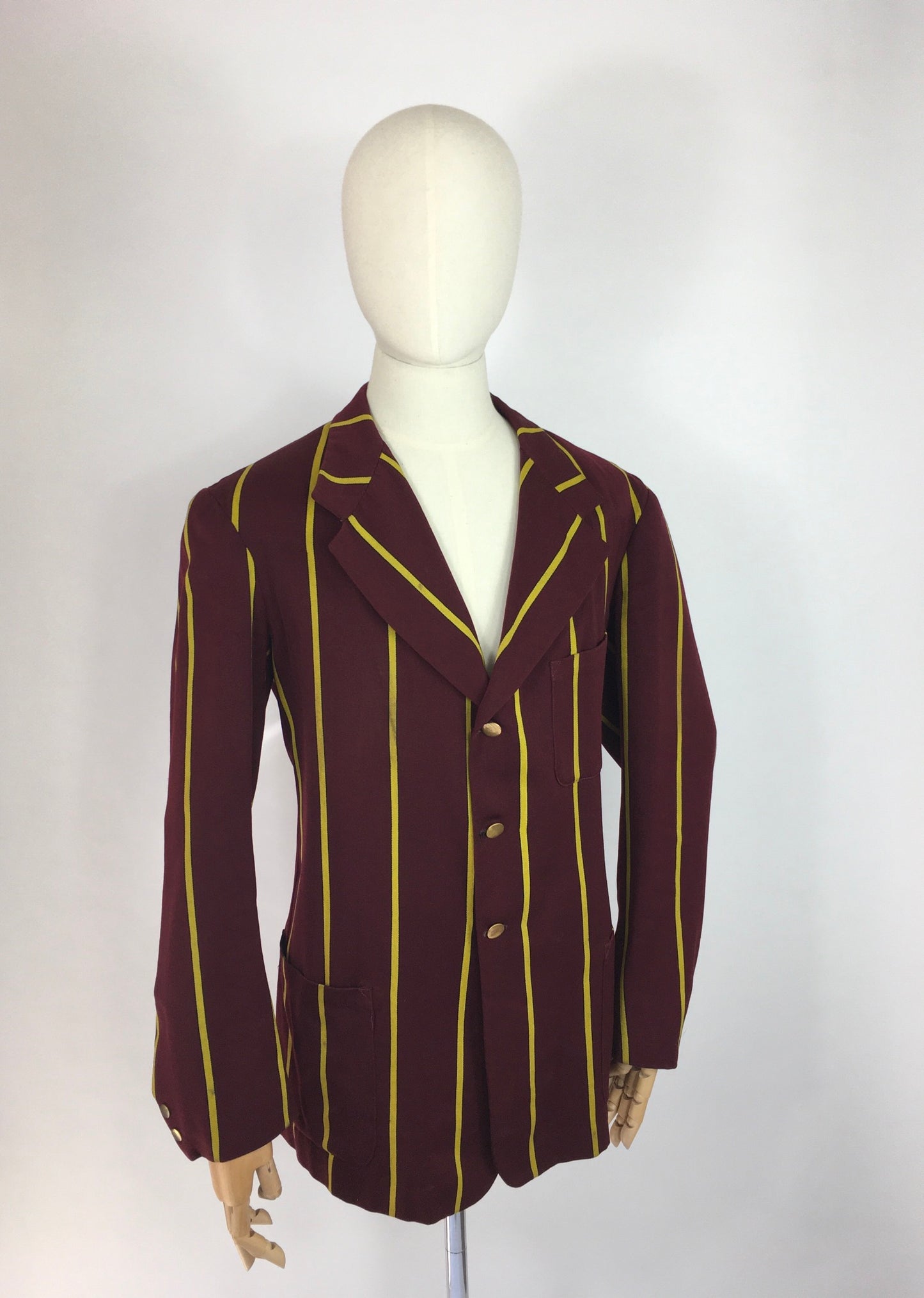 Original College Blazer By ‘ Ryder and Amies Cambridge’ - In a Lovely Burgundy and Yellow Stripe