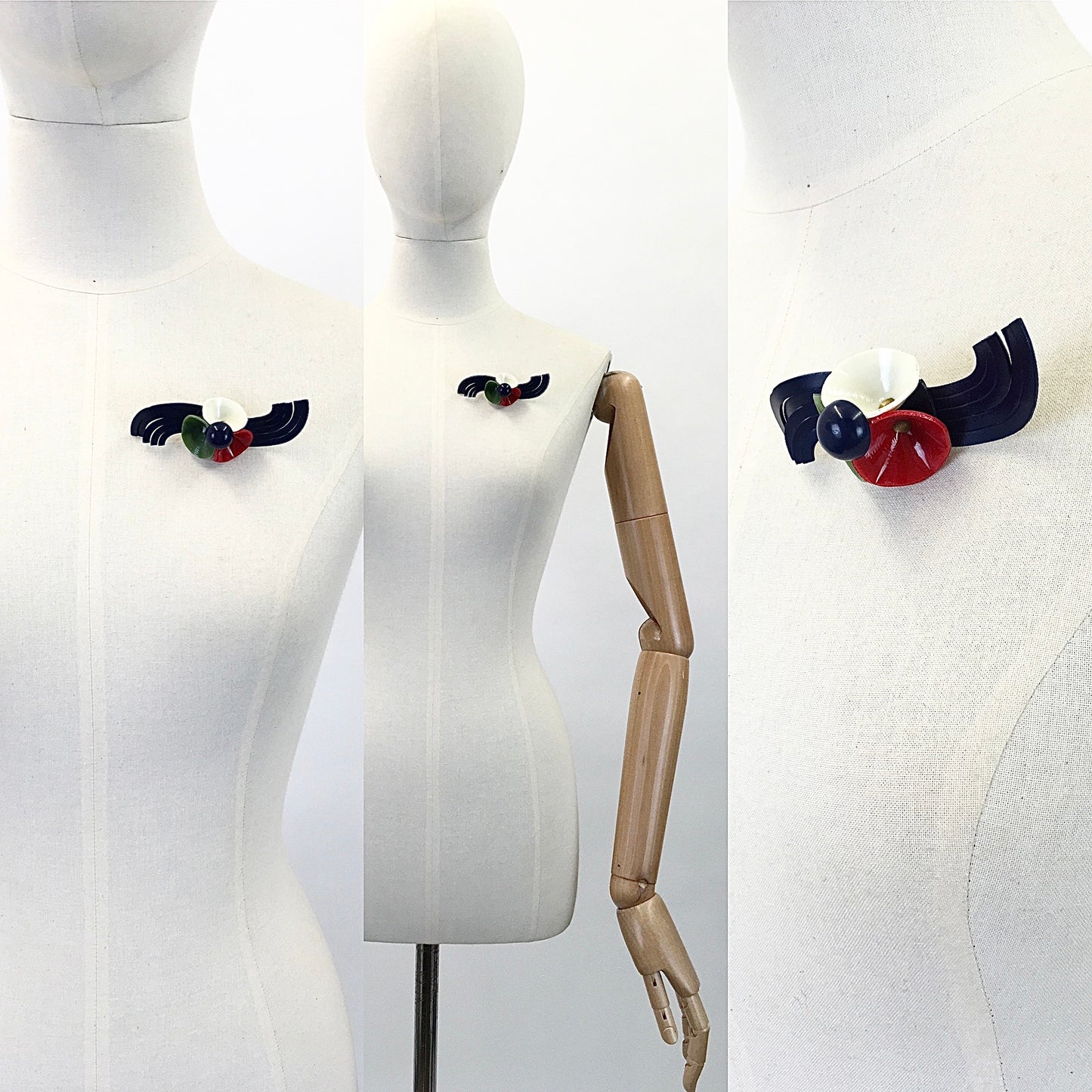 Original Late 1930's Early 1940's Celluloid Brooch - In Blue, Red, White & Green