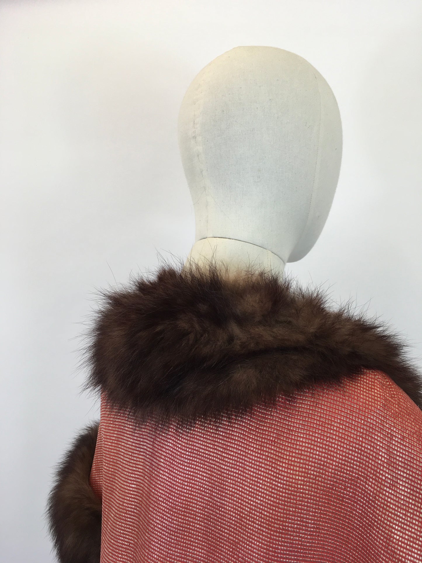 Original SENSATIONAL 1930's Evening Gown with Capelet - In Burnt Orange and Gold Lame with Rabbit Fur Trim