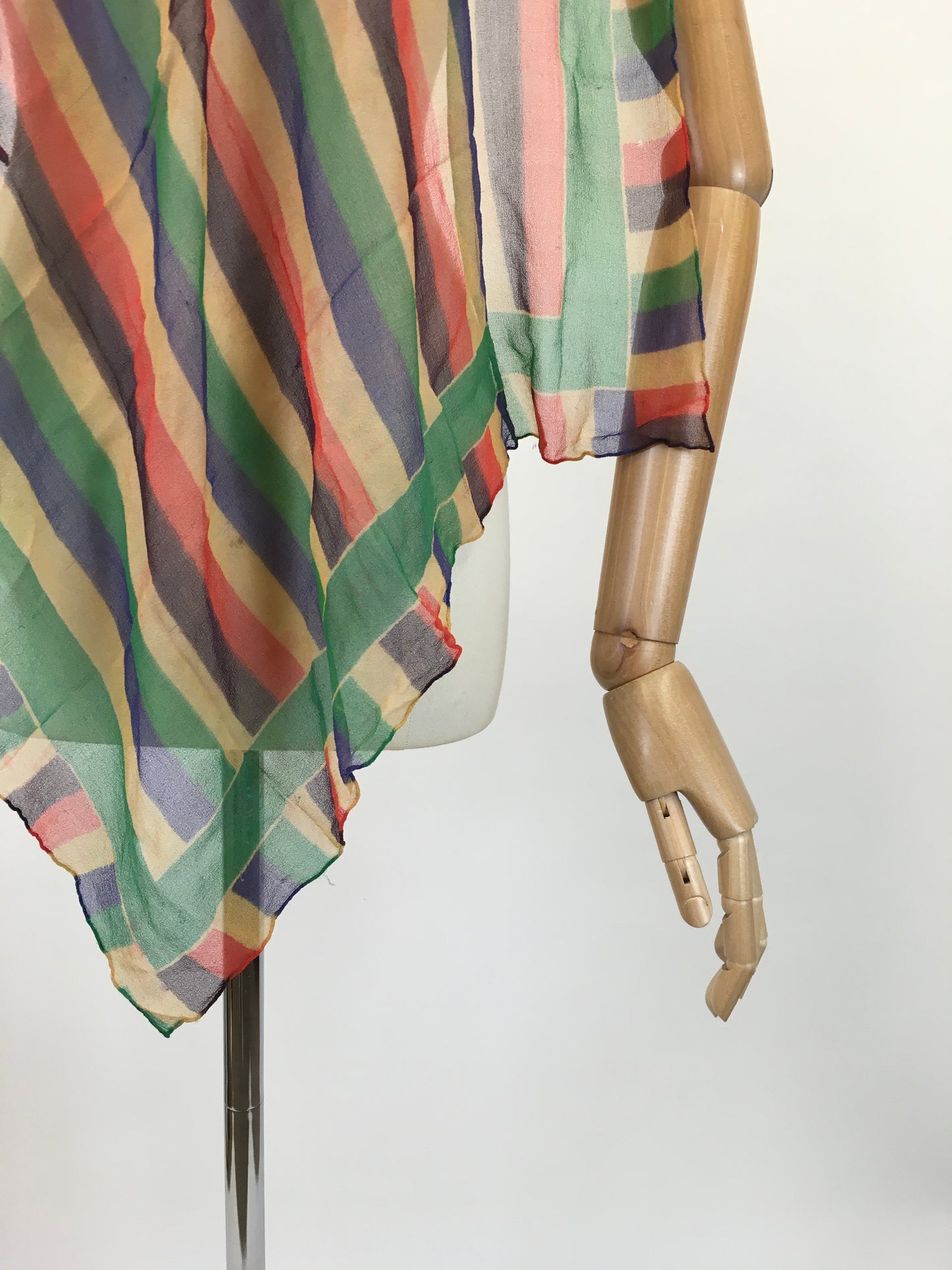 Original 1930's Exquisite Rainbow Chiffon Scarf - In Autumnal Brights of Burnt Orange, Green, Yellow and Blue