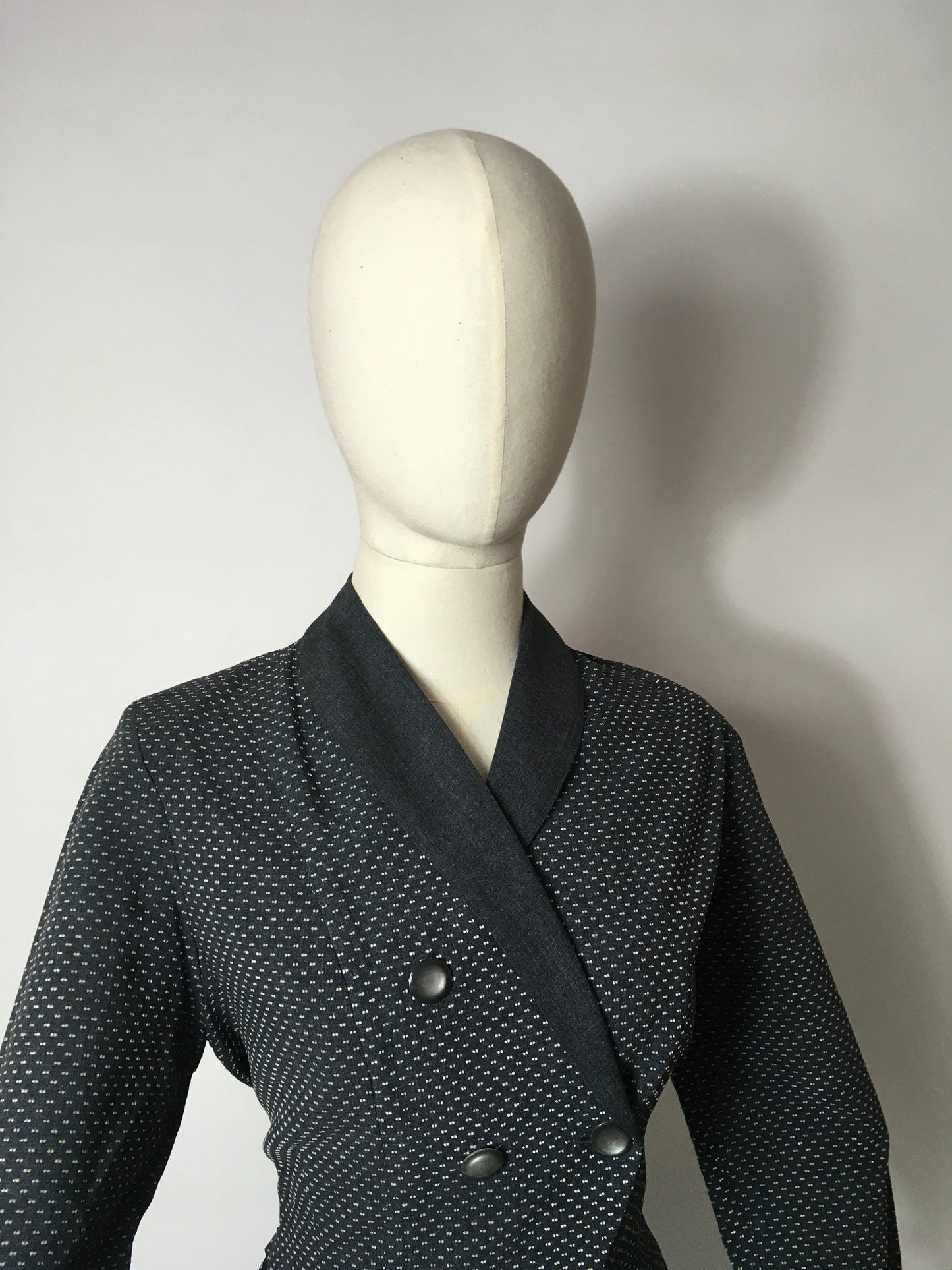 Original 1940’s Slate Grey Lightweight Suit - A lovely Asymmetric Front Shape Detailing
