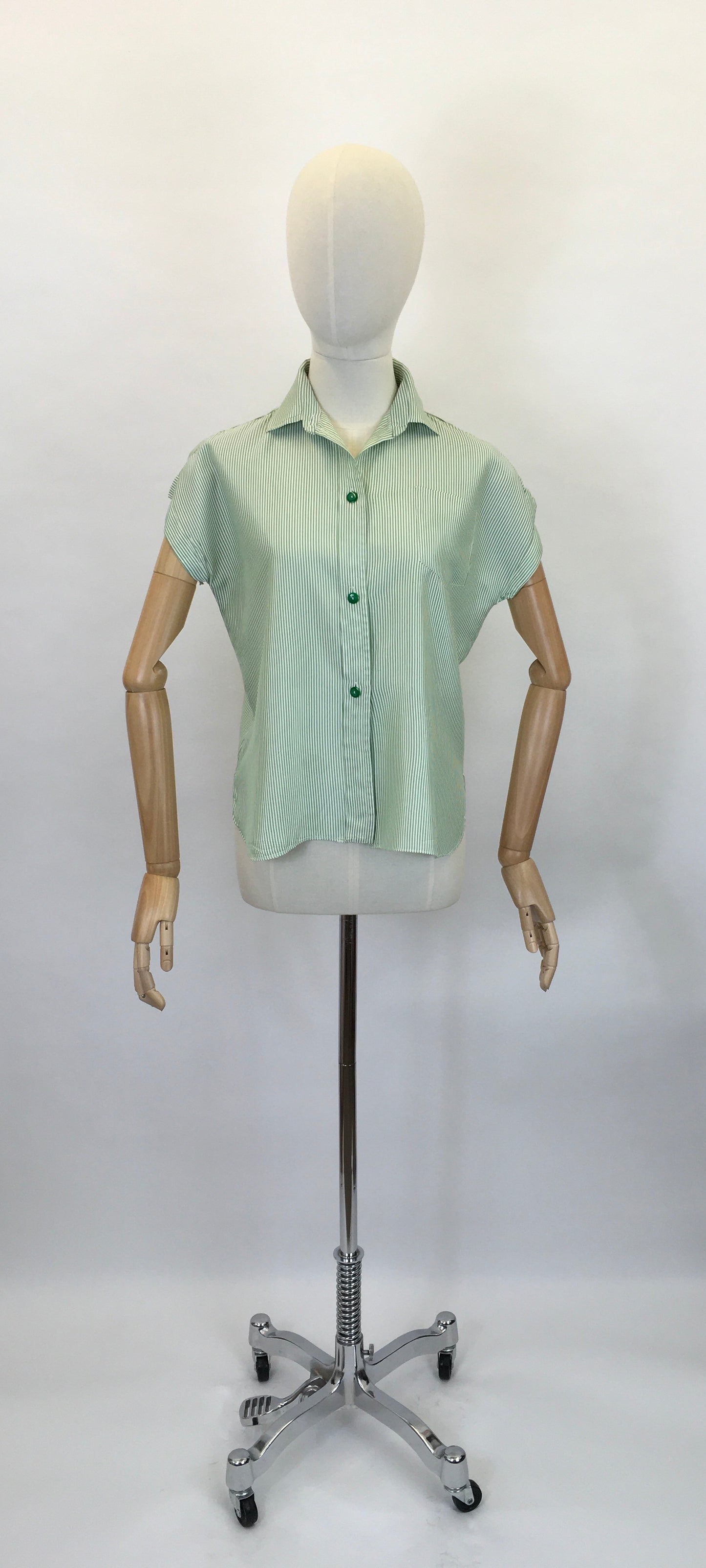 Original 1950’s Green & White Striped Blouse - By ‘ Em Cooper ‘ Label