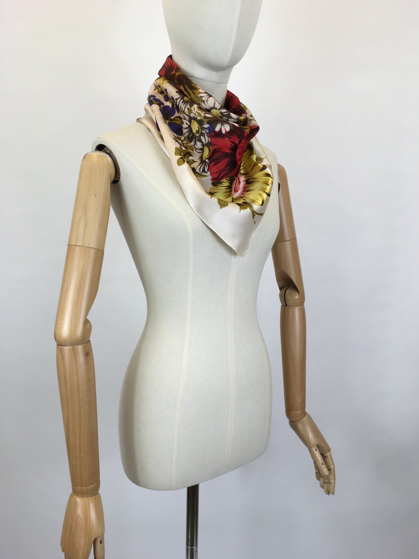Original 1950’s Silk Floral Scarf - In A Summertime Bright Colour Palette