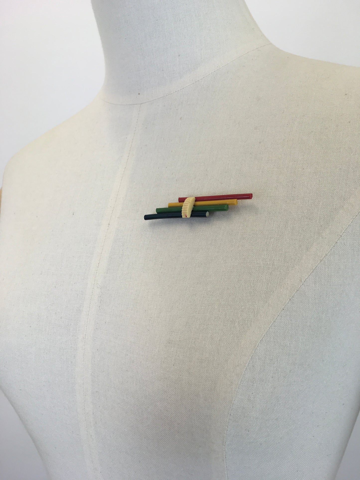 Original Stunning 1930's Celluloid Bar Brooch - In Striking Red, Yellow, Green & Blue