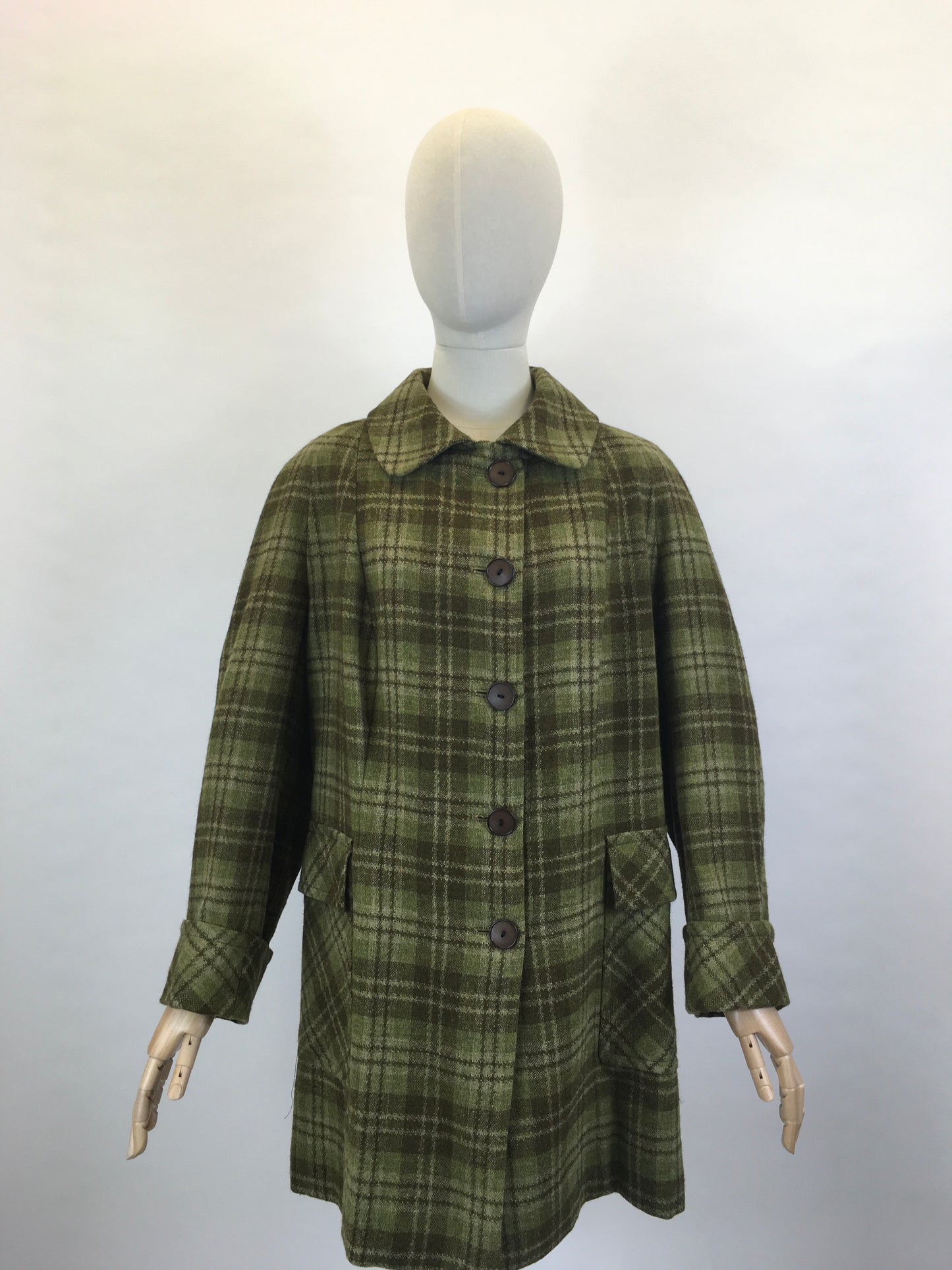 Original 1950’s FABULOUS Green Check Jacket/ Coat - Classic 50’s Styling & Great Pockets