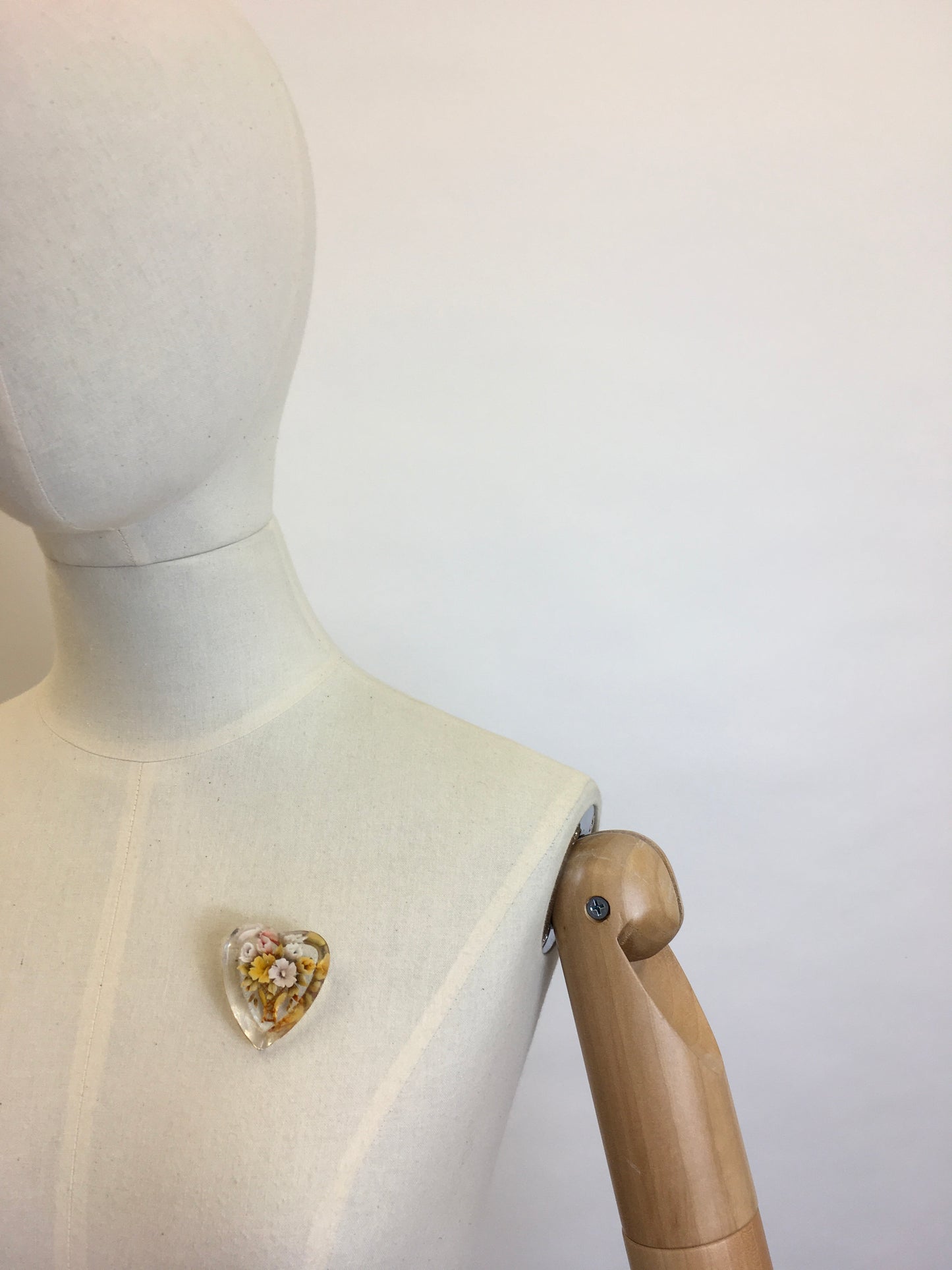 Original late 1940’s early 1950s Lucite Brooch - Heart shaped with a Floral Bouquet