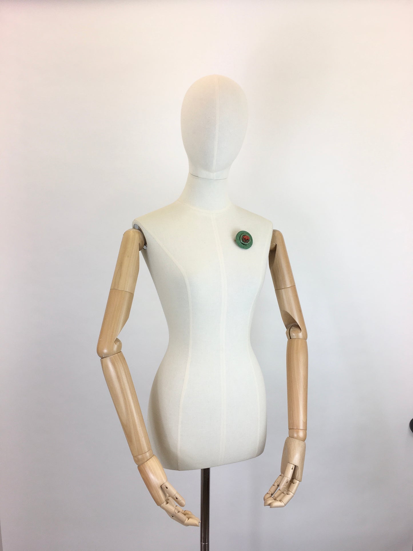 Original 1940’s Make Do and Mend Telephone Wire Brooch - In A Festive Red and Green Colour Pallet