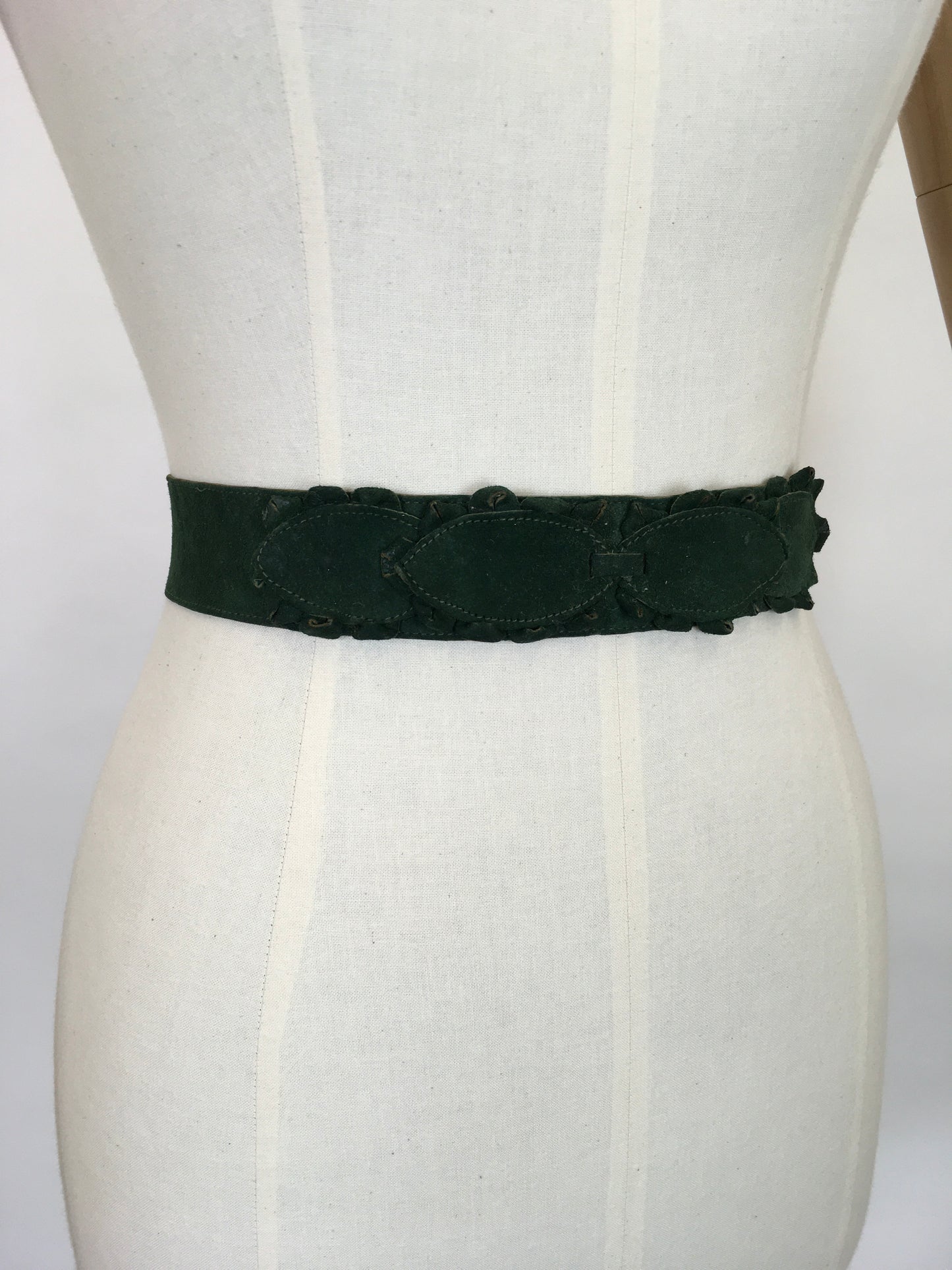 Original 1930’s STUNNING Forest Green Suede Belt - With Lovely Adornments