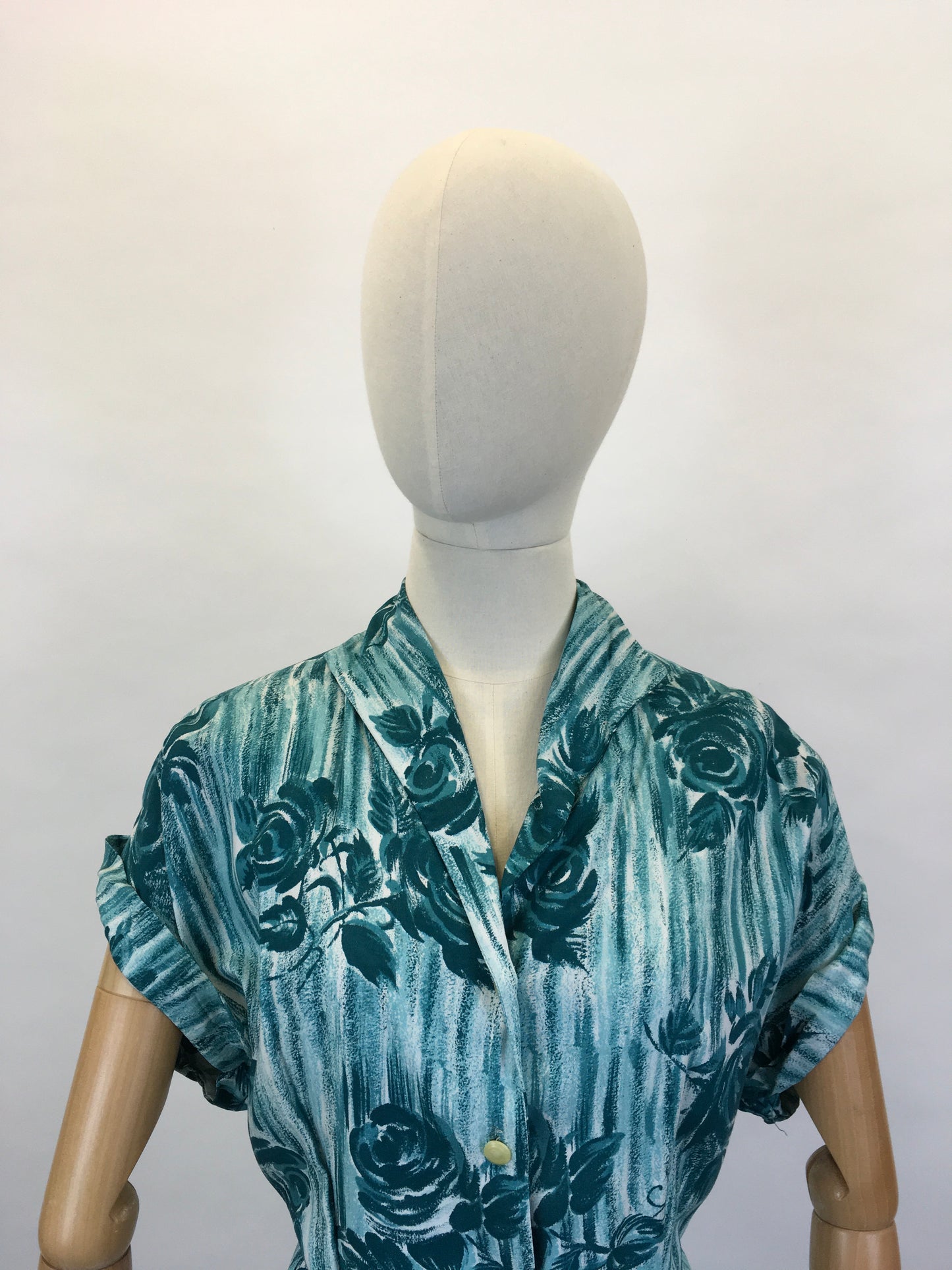 Original 1950’s VOLUP Cotton Day Dress - In A Lovely Rich Teal Colour Floral