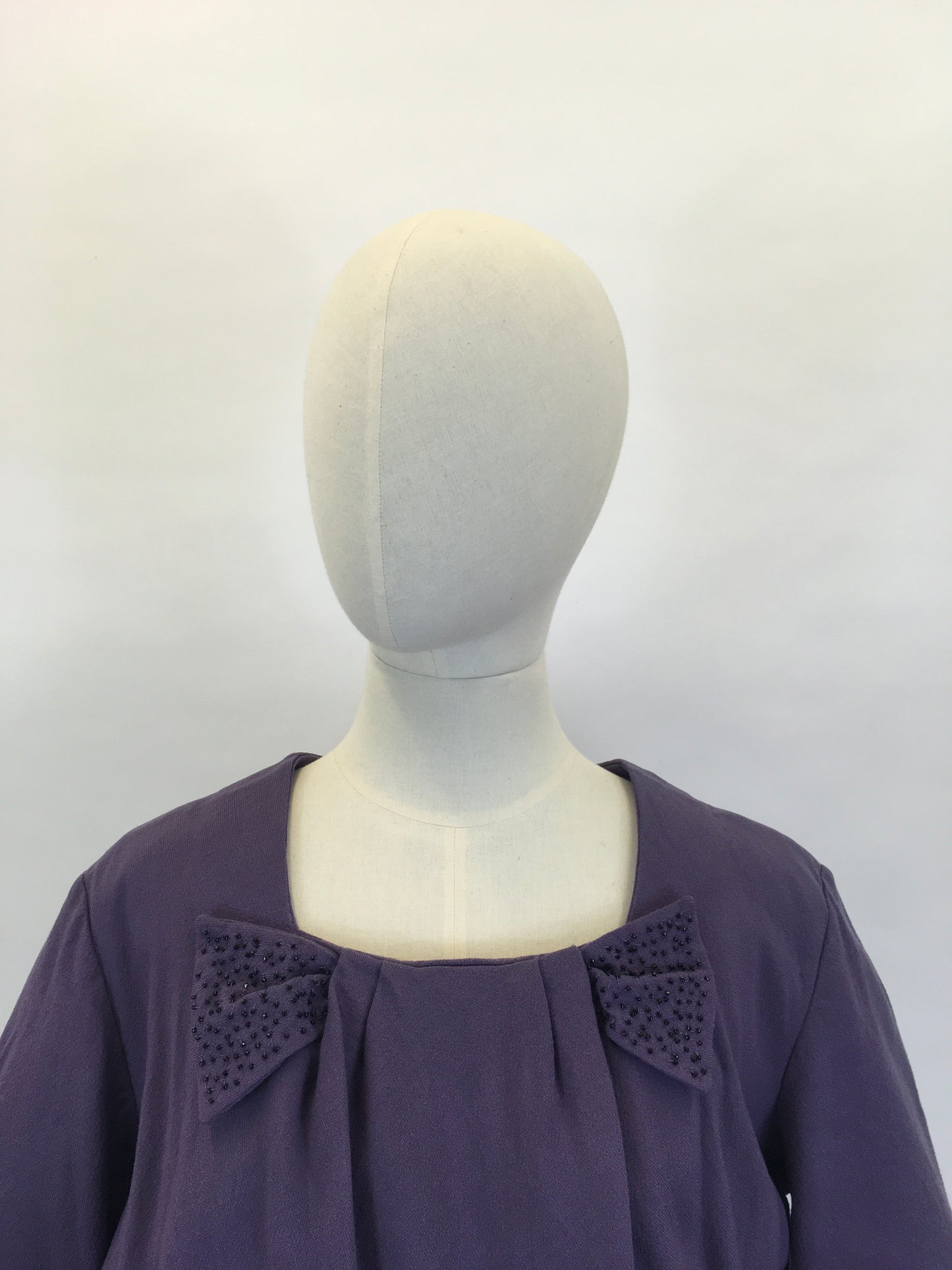 Original 1940’s Cadbury’s Purple Wool Dress - With Beaded Embellishment Details