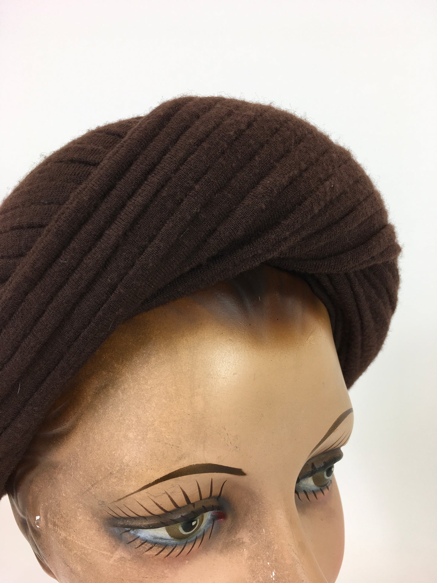 Original 1940's Stunning Wool Turban - In Dark Chocolate Brown