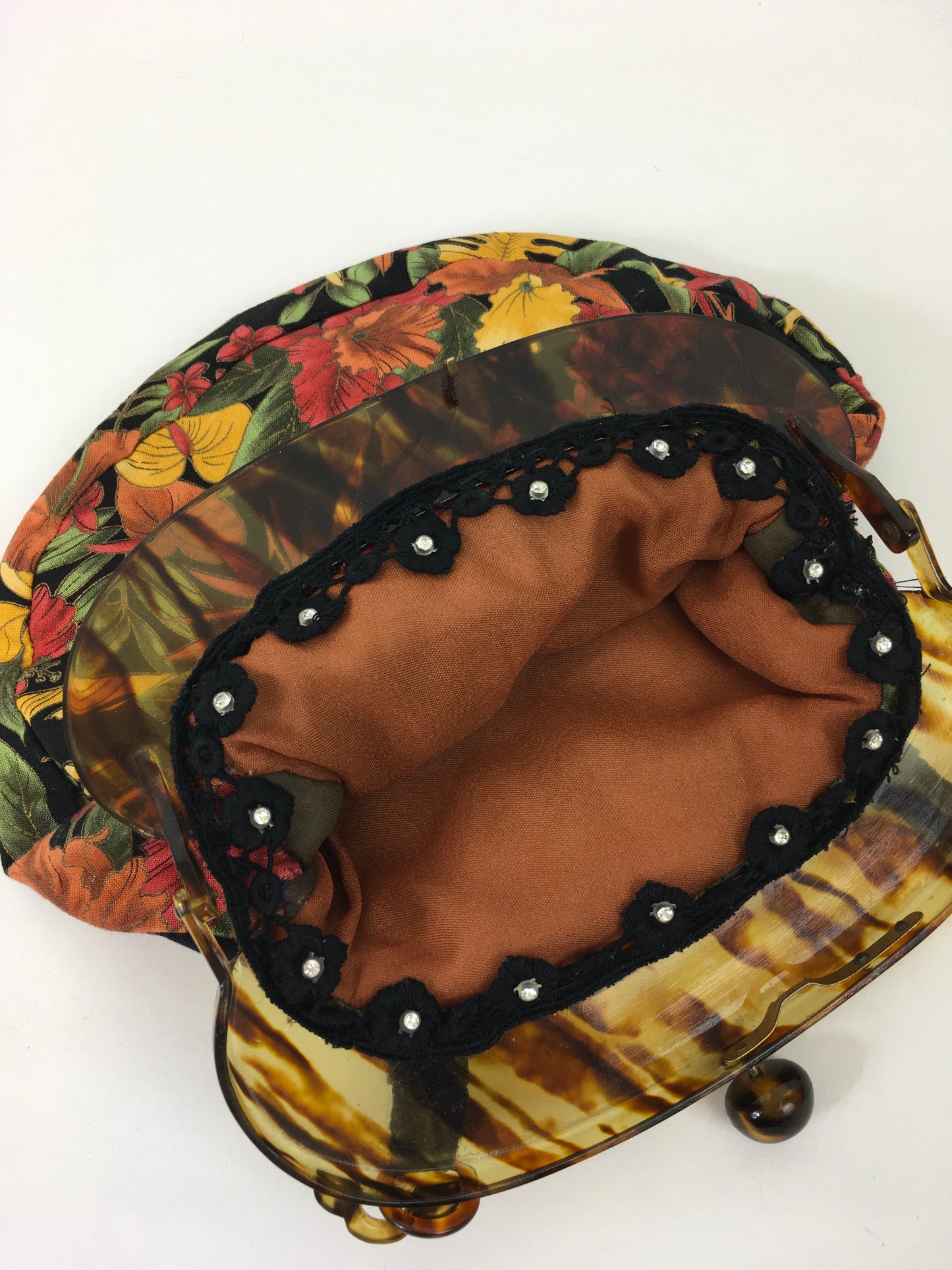 Original late 1920’s Handbag - Faux Tortoiseshell Clasp and Autumnal Brights Fabric