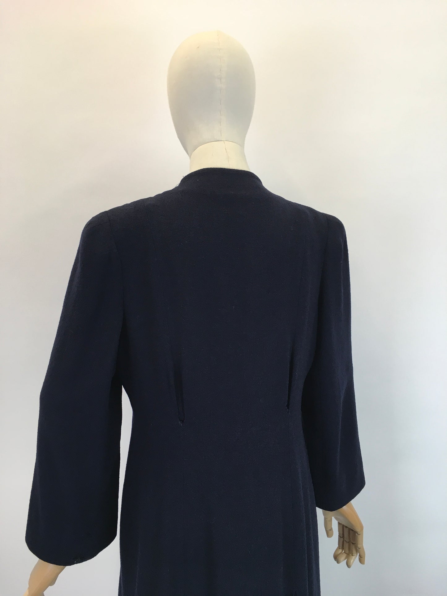 Original 1930’s Darling Navy Wool Crepe Coat - With Stunning Trapunto Detailing