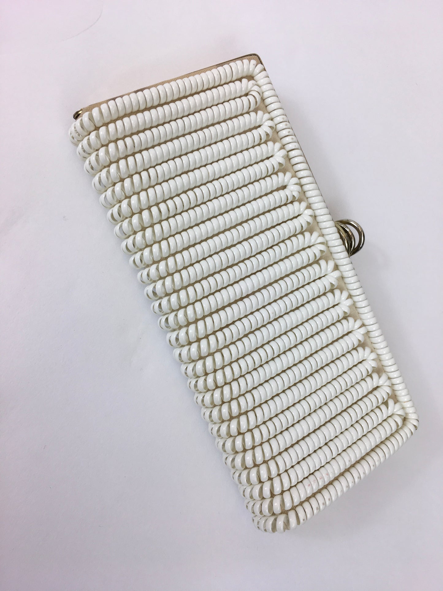 Original 1950s STUNNING White Telephone Cord Clutch Bag - Lovely Gold Frame Detailing