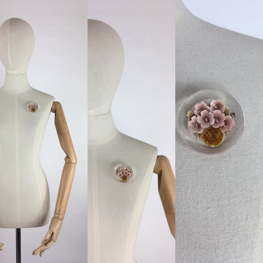 Original 1940’s Reverse Carved Lucite - In a Lovely Floral Basket Design in Muted Colours