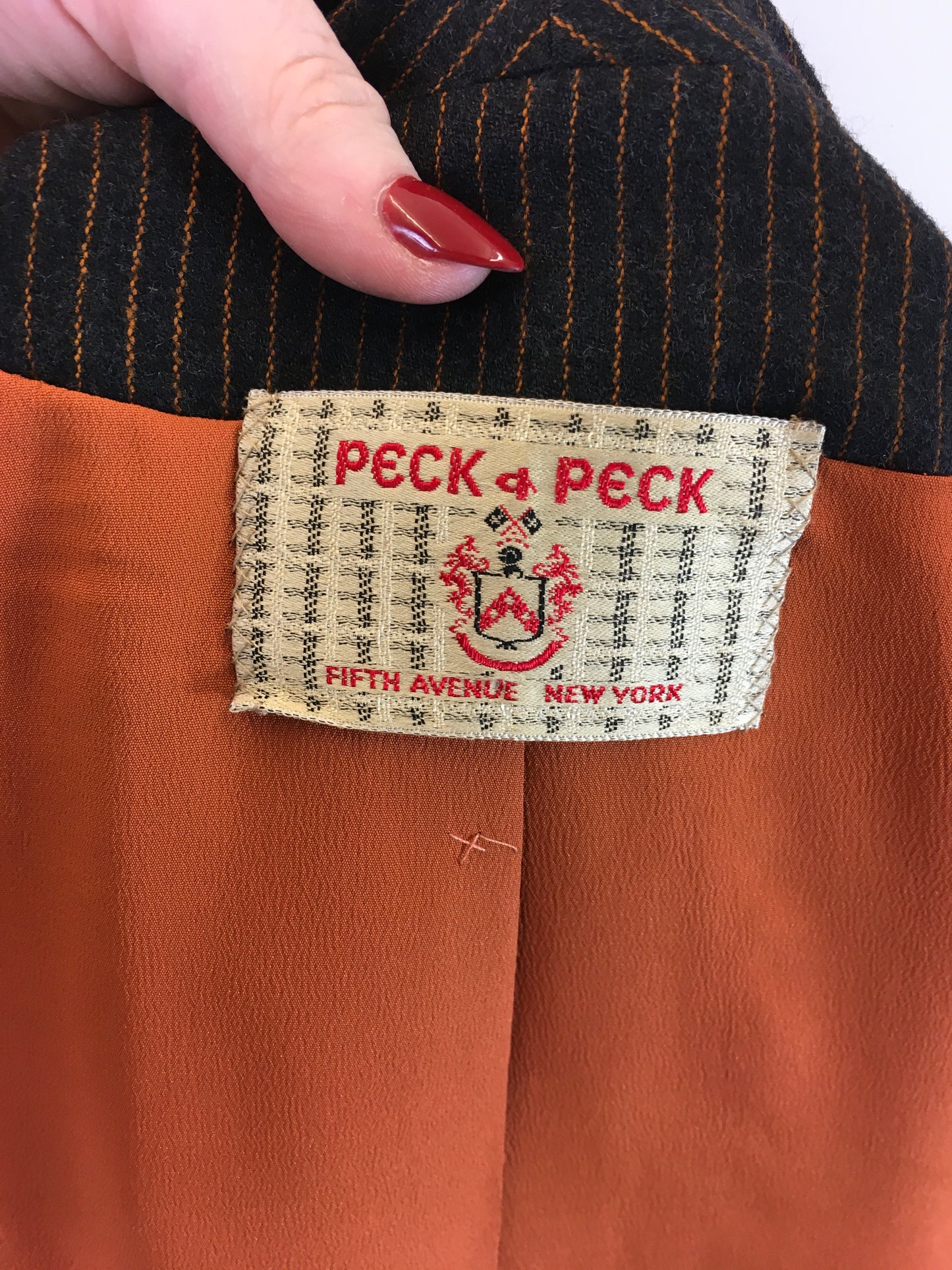 Original 1940’s Sensational American 2pc Suit by ‘ Peck and Peck’ - In Brown and Orange Pinstripe
