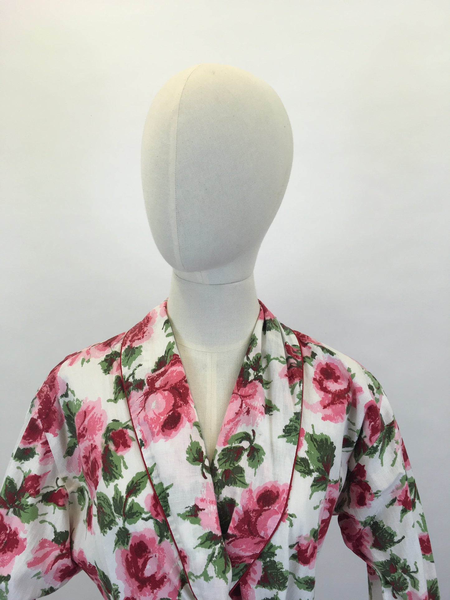 Original 1950’s Darling Wraparound House Dress in A Pink Rose Print - ‘ A Kitchen Formal ‘