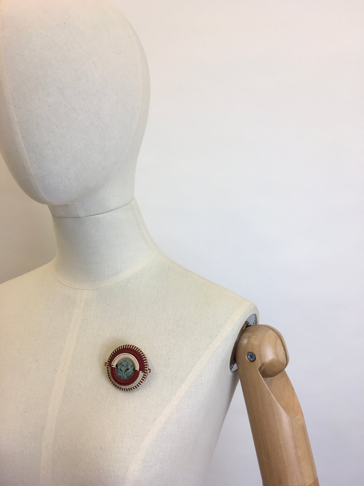 Original 1940’s ‘ Make Do and Mend ‘ Brooch - Red, Cream, Blue Telephone Wire