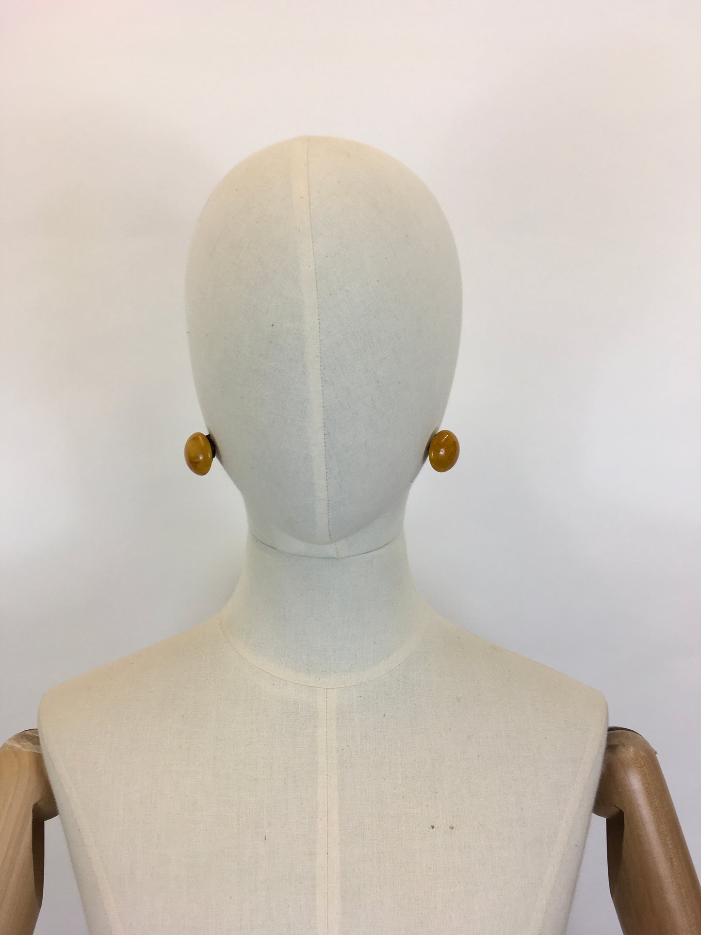 Original 1950’s Chunky Bakelite Clip On Earrings - In A Marbled Orange