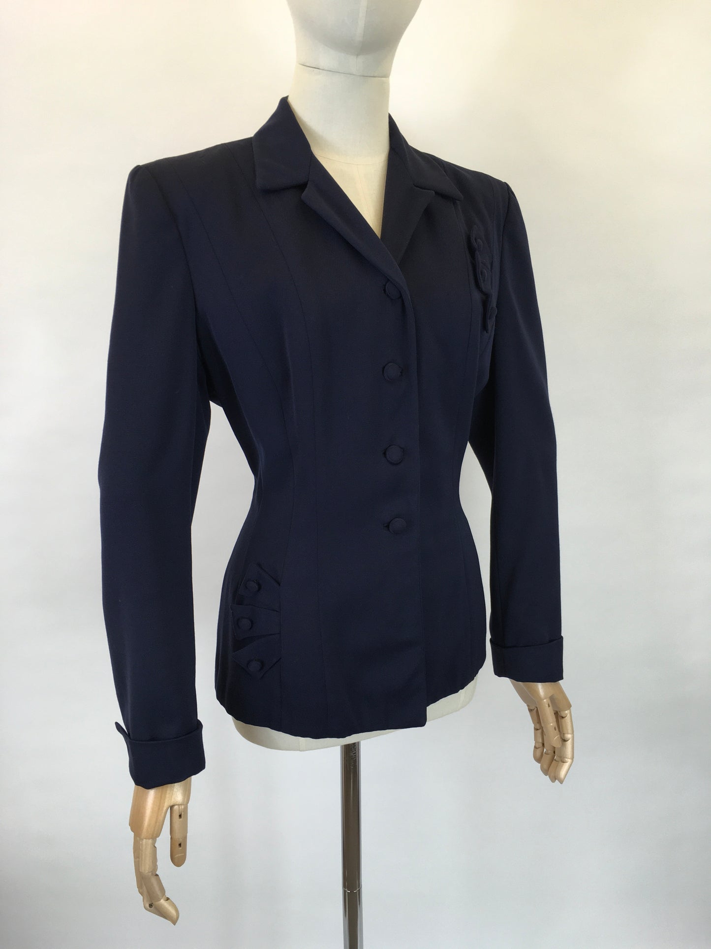 Original 1940’s Navy Gabardine Jacket - With Beautiful Shaped Adornments with Matching Buttons