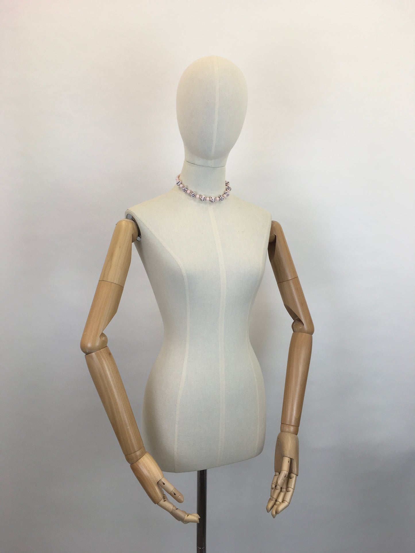 Original 1950s Pale Pink Novelty Dice Necklace - Made From Milk Bottle Glass