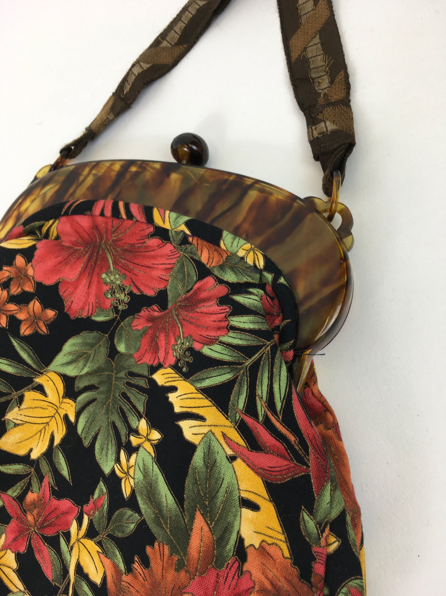 Original late 1920’s Handbag - Faux Tortoiseshell Clasp and Autumnal Brights Fabric