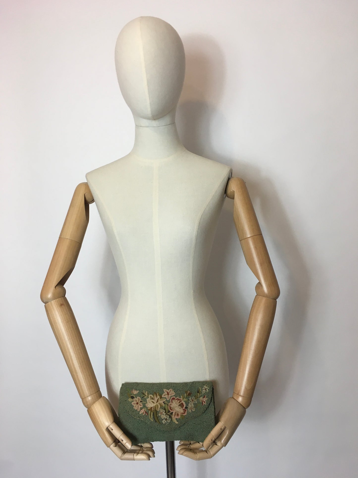 Original Late 1920’s Darling Bag in Eau De Nil Soutache and Pastel Embroidery - Festival of Vintage Fashion Show Exclusive