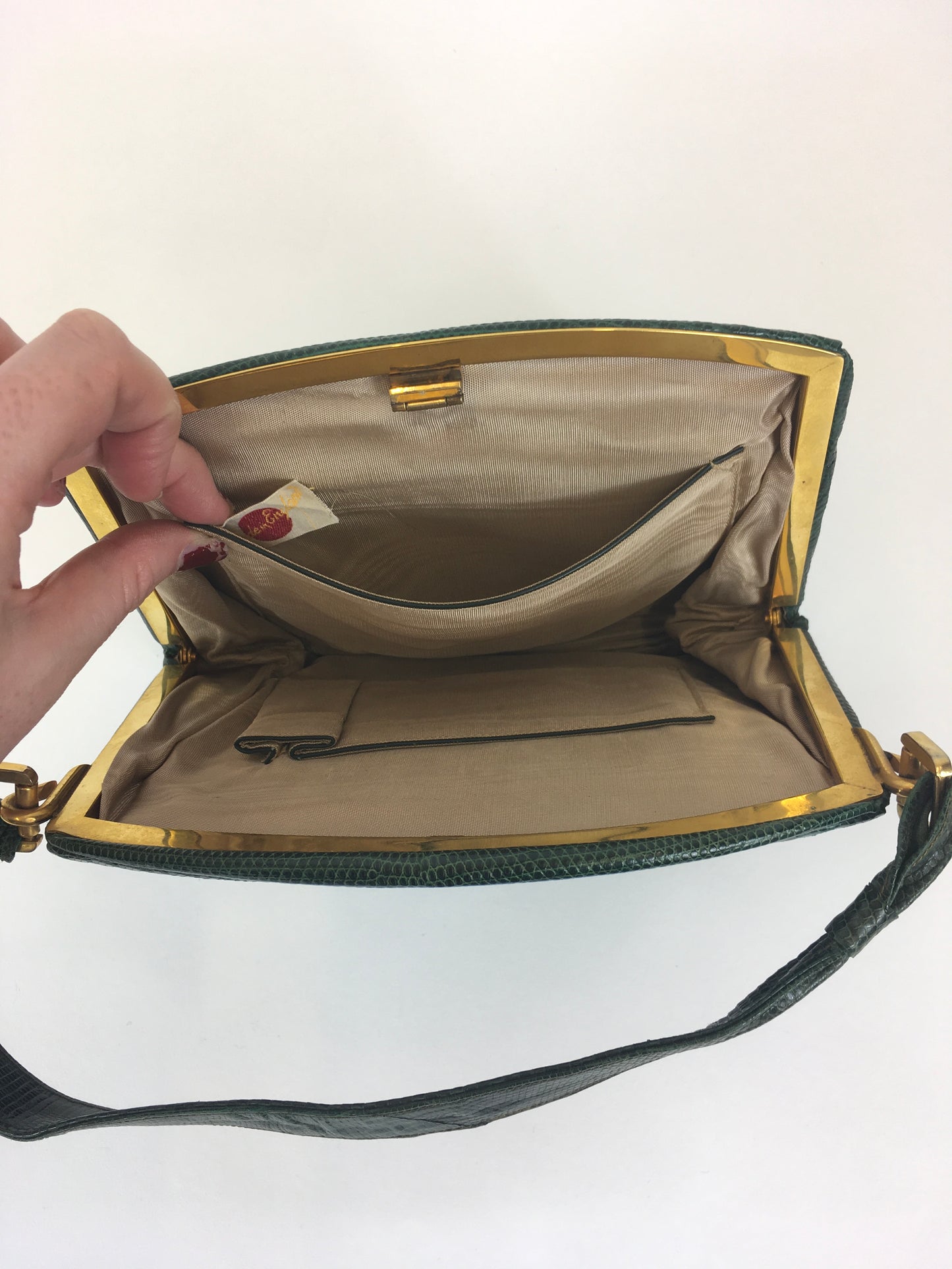 Original 1930’s Green Skin Handbag - In A Fabulous Art Deco Shape