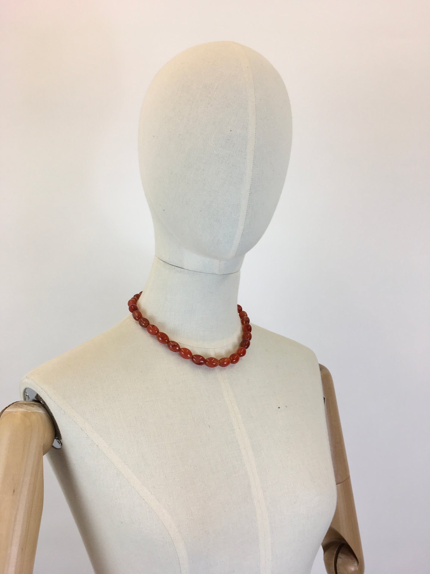 Original 1940's Darling Amber Graduated Beaded Necklace - With Screw Fastening to the Nape