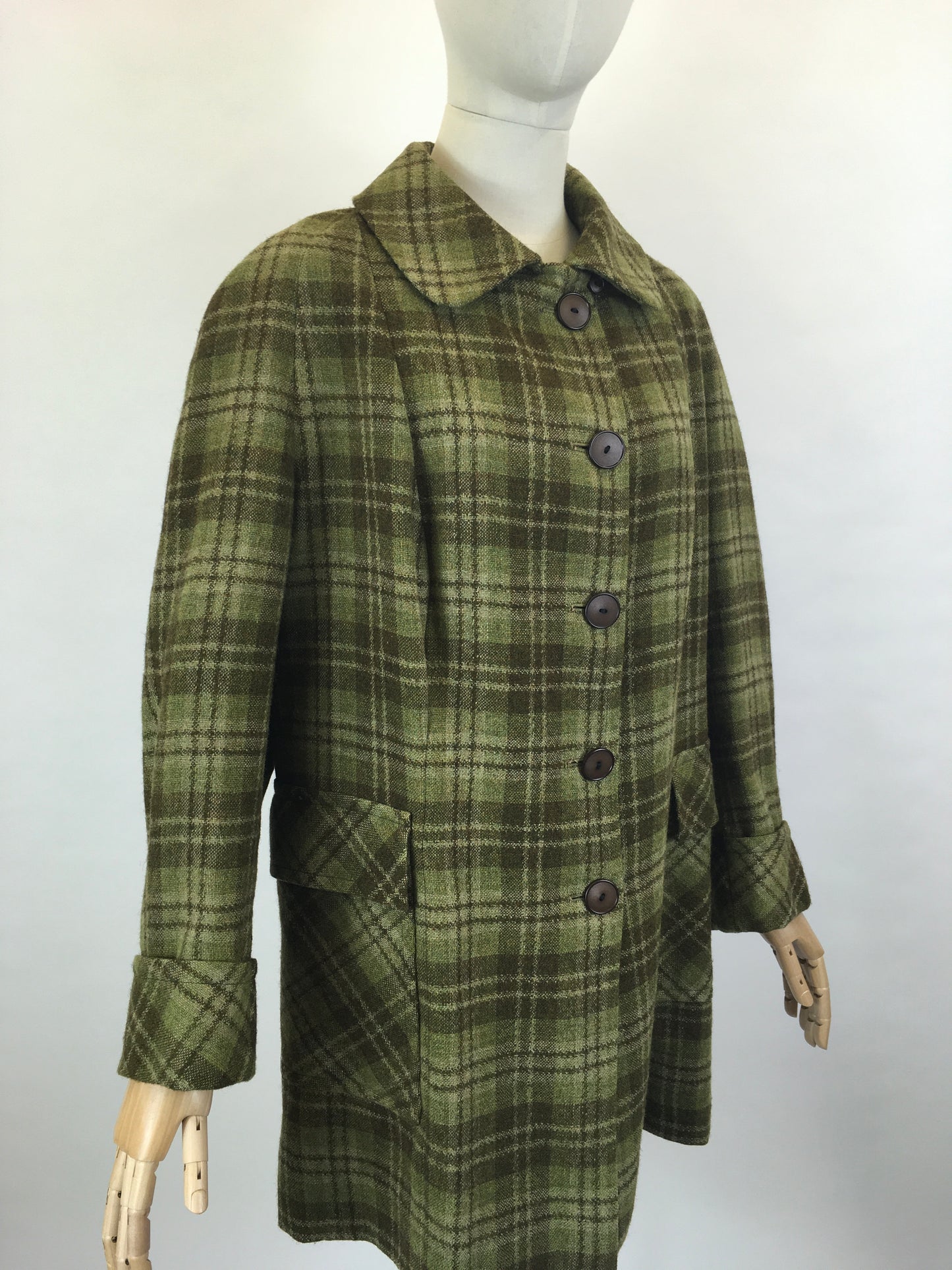 Original 1950’s FABULOUS Green Check Jacket/ Coat - Classic 50’s Styling & Great Pockets