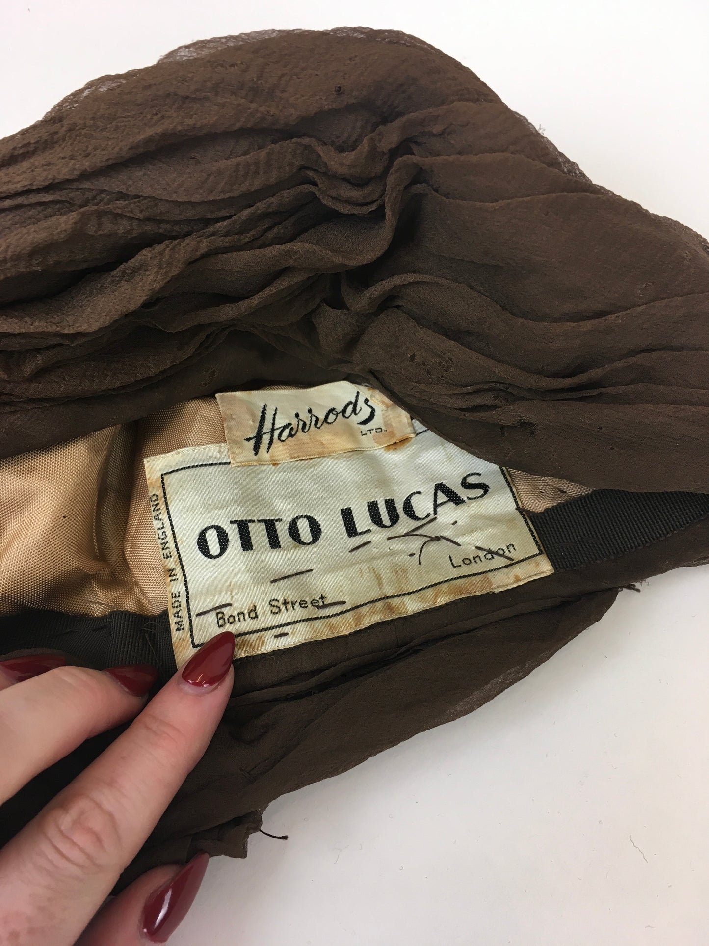 Original 1940’s Fabulous Turban Hat by ‘ Harrods’ - In Chocolate Brown Chiffon with Velvet Millinery