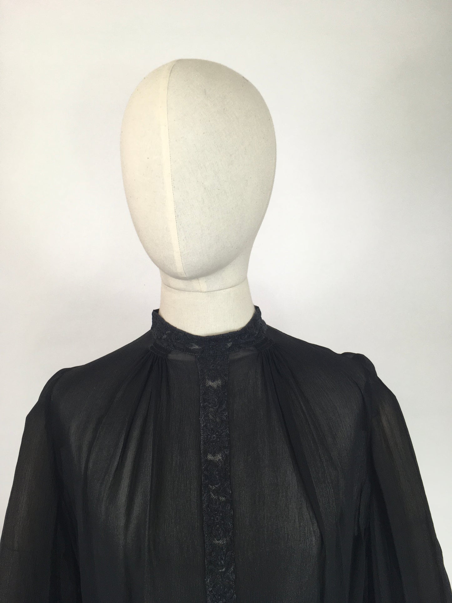 Original 1940’s Darling Sheer Black Blouse - With Beautiful Contrast Lace Detailing