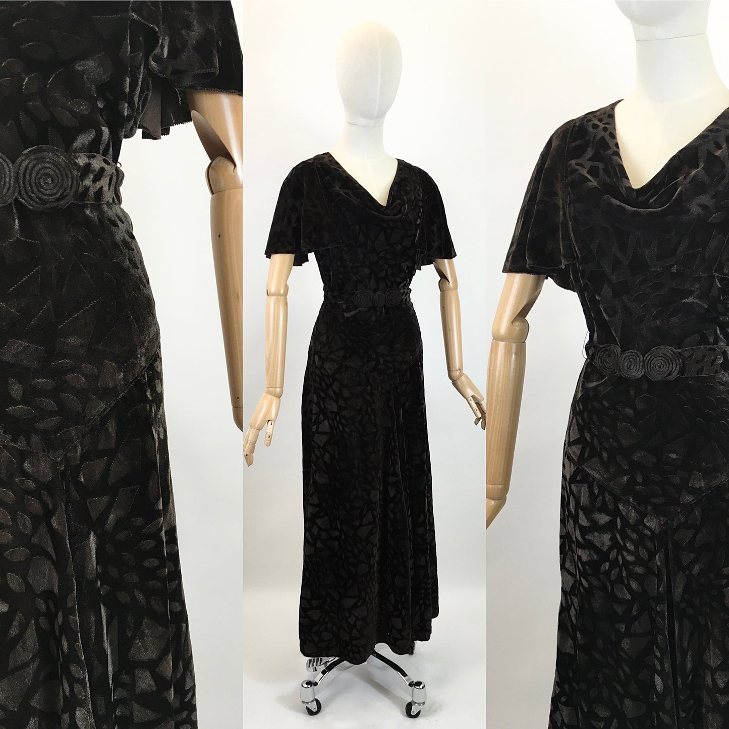 Original 1930's Sensational Evening Gown - In A Rich Dark Chocolate Devore