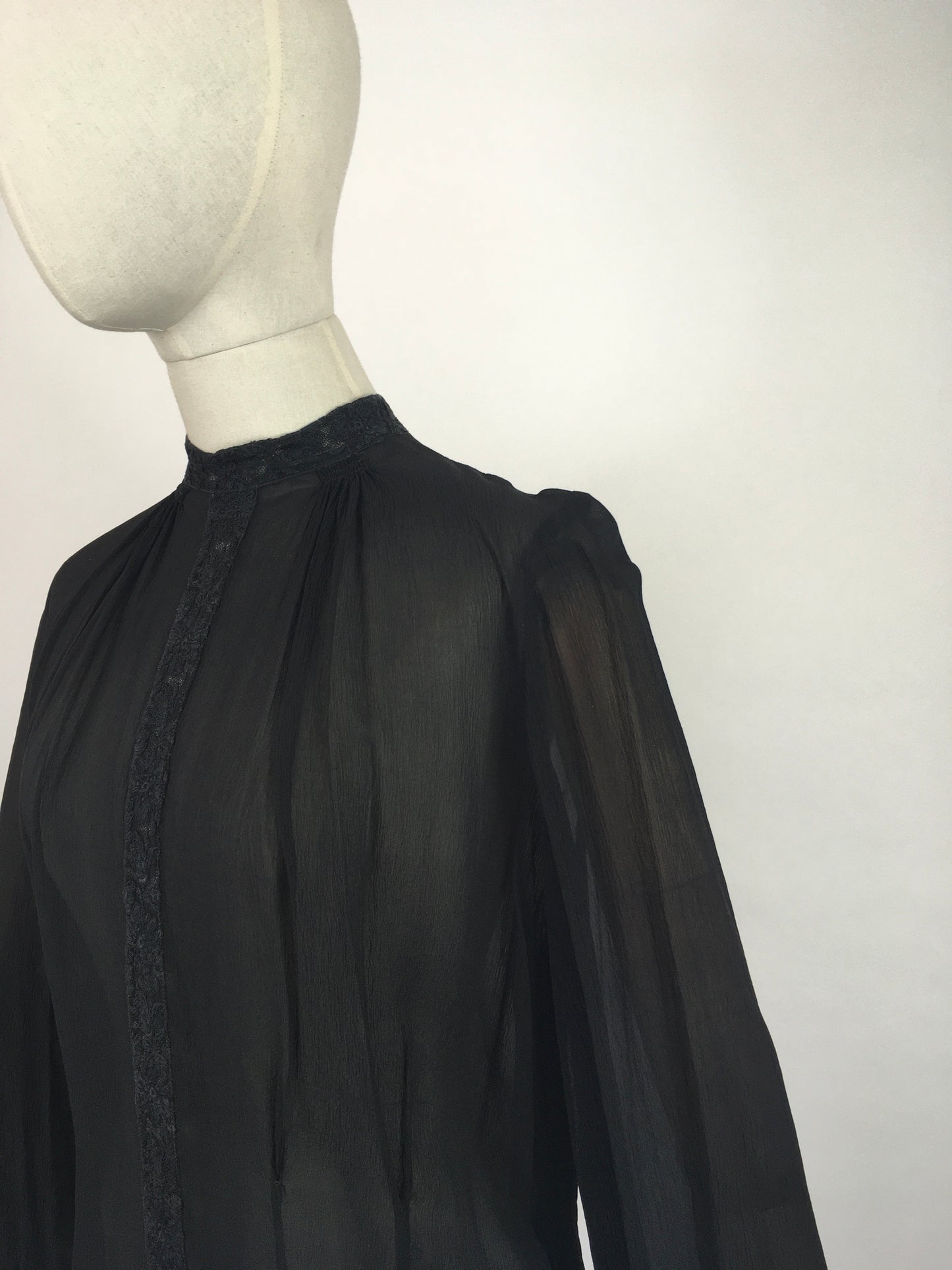 Original 1940’s Darling Sheer Black Blouse - With Beautiful Contrast Lace Detailing