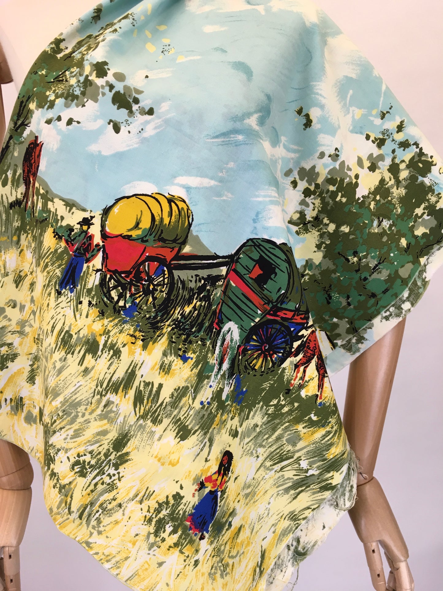 Original 1950s Novelty Cotton Fabric - Featuring Stagecoach’s, Horses, People and Landscape