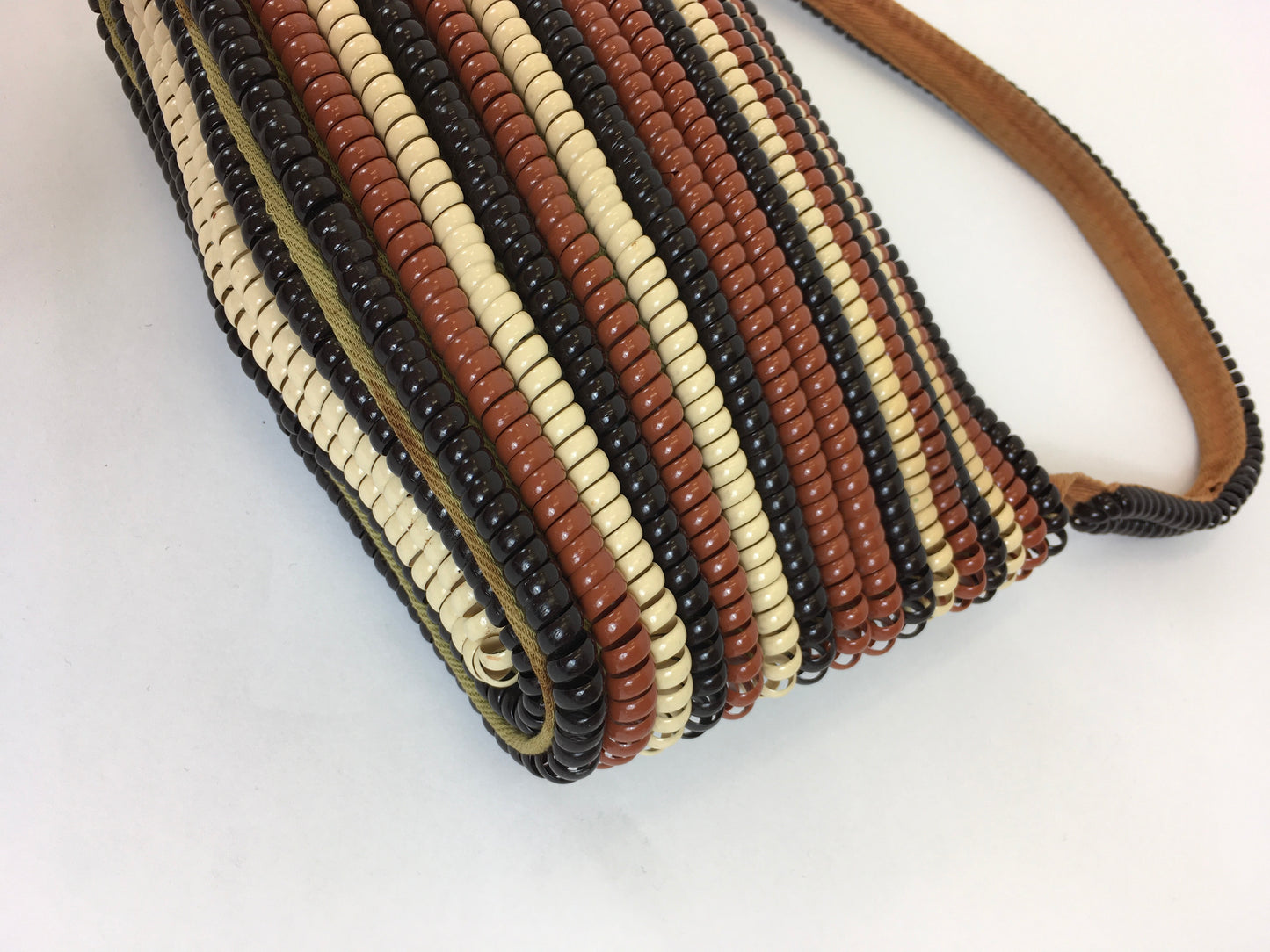 Original 1940's Telephone Cord Handbag - Tricolor In Brown, Taupe & Dark Brown