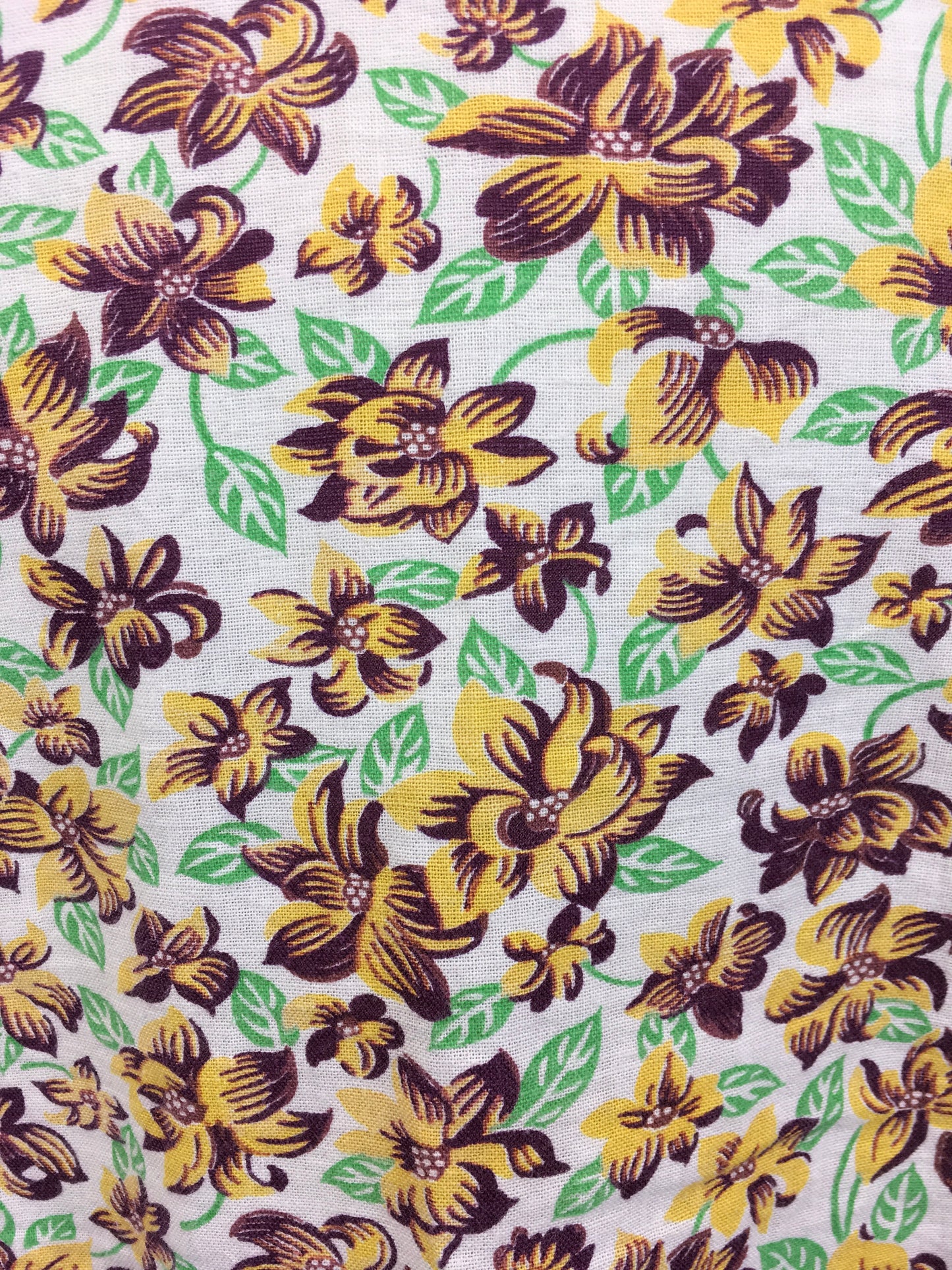 Original Late 1930’s Floral Print Button Down Front Dress - In Yellows, Maroons and Greens on Ivory