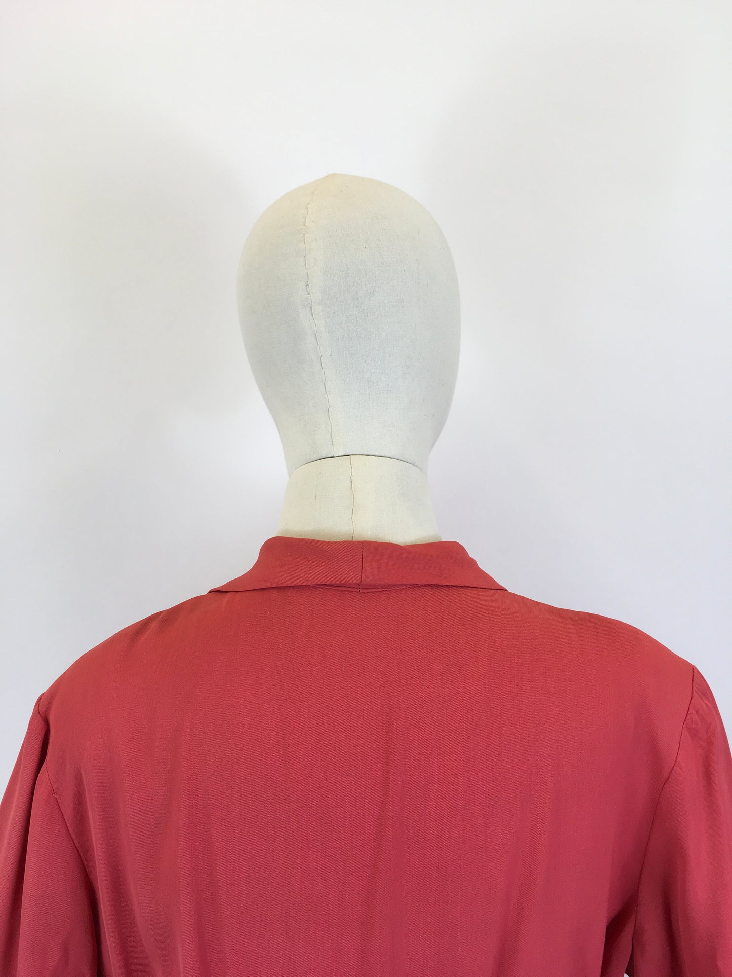 Original 1940’s Gaberdine Day Dress - In A Bright Lipstick Coral Colour