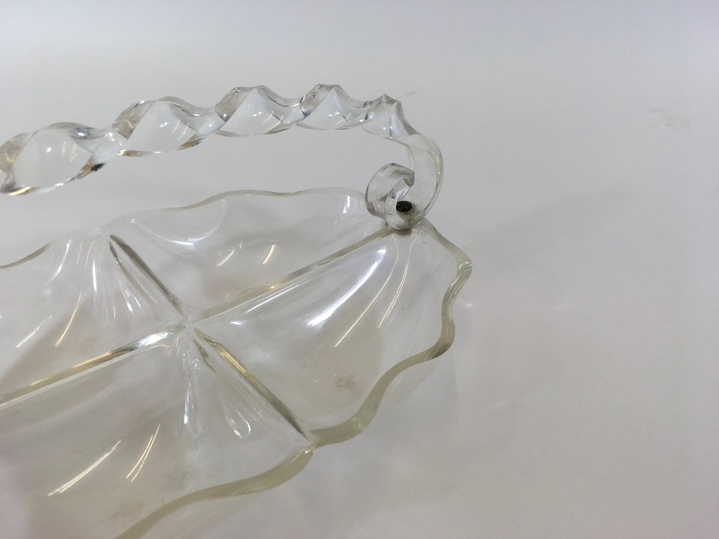 Original 1950’s Clear Lucite Compartment Tray - With Twisted Handle