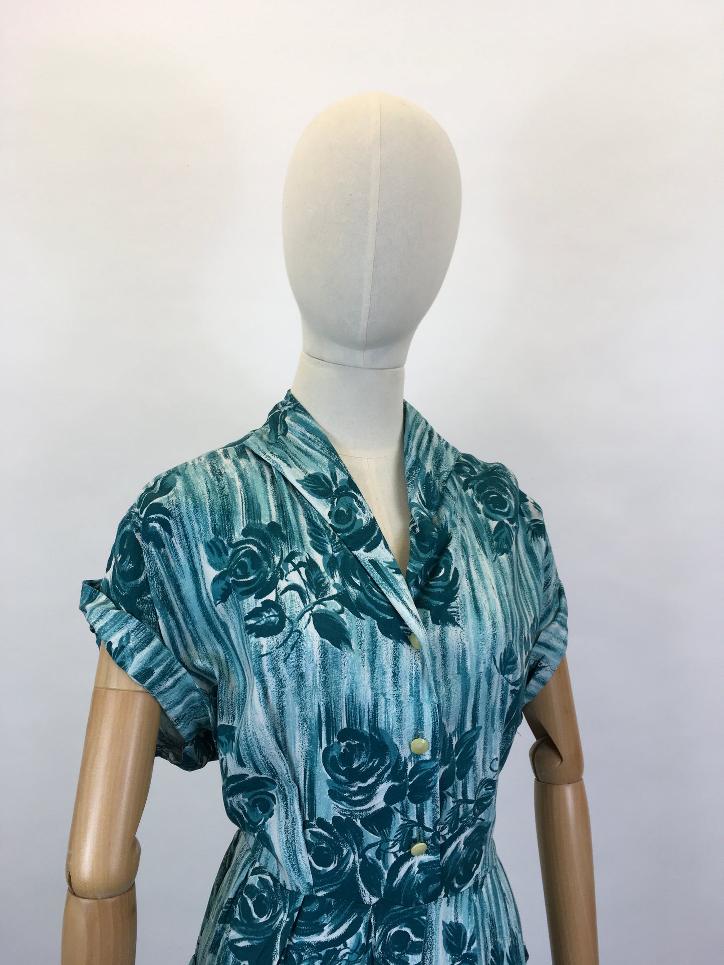 Original 1950’s VOLUP Cotton Day Dress - In A Lovely Rich Teal Colour Floral