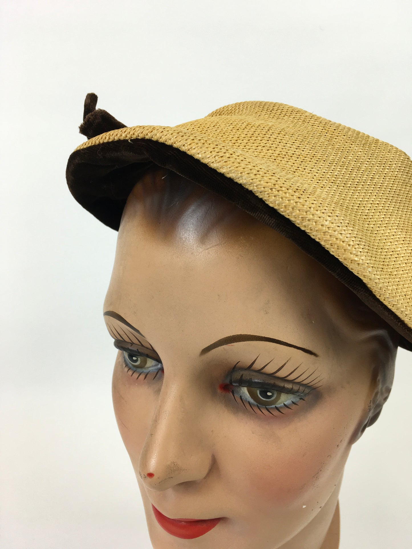 Original 1950’s Fun Autumnal Hat - In Warm Yellow and Brown Velvet Trims