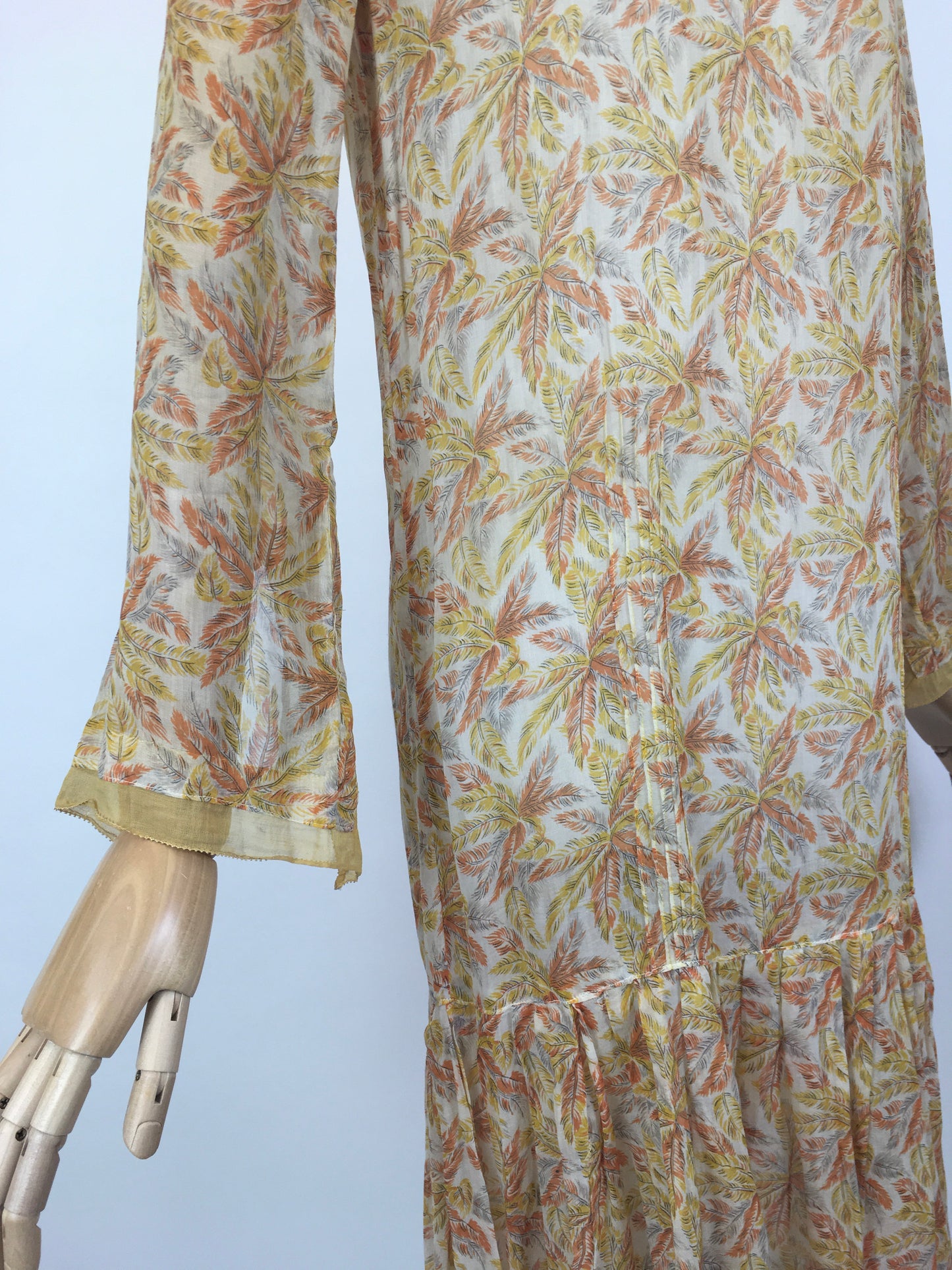 Original 1920’s FABULOUS Cotton Lawn Dress - Flora and Fauna in Buttery Yellows,Soft Oranges and Powdered Greys