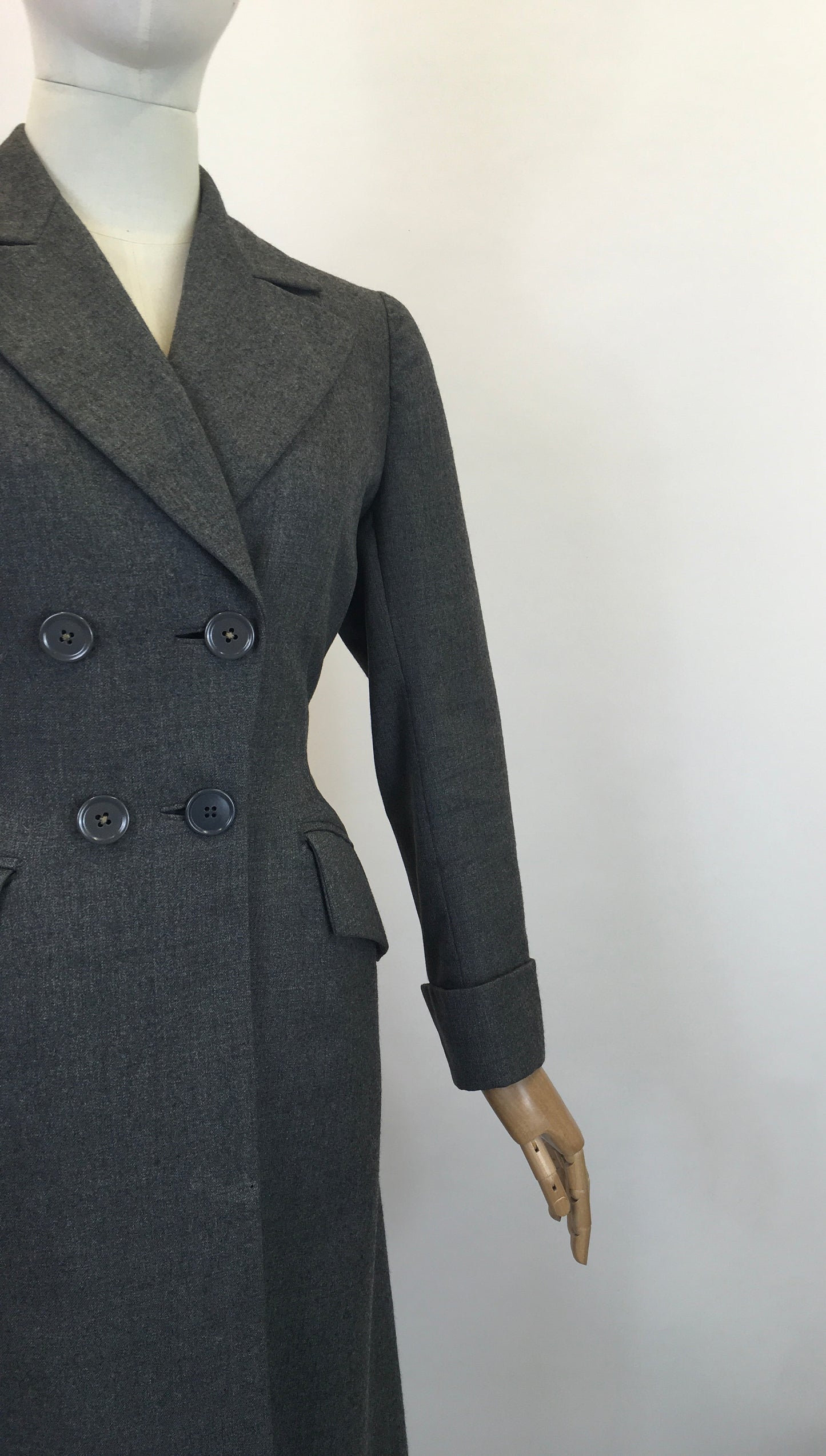 Original 1940's Fabulous Wartime Coat - In A Dark Charcoal Grey With Beautiful Details
