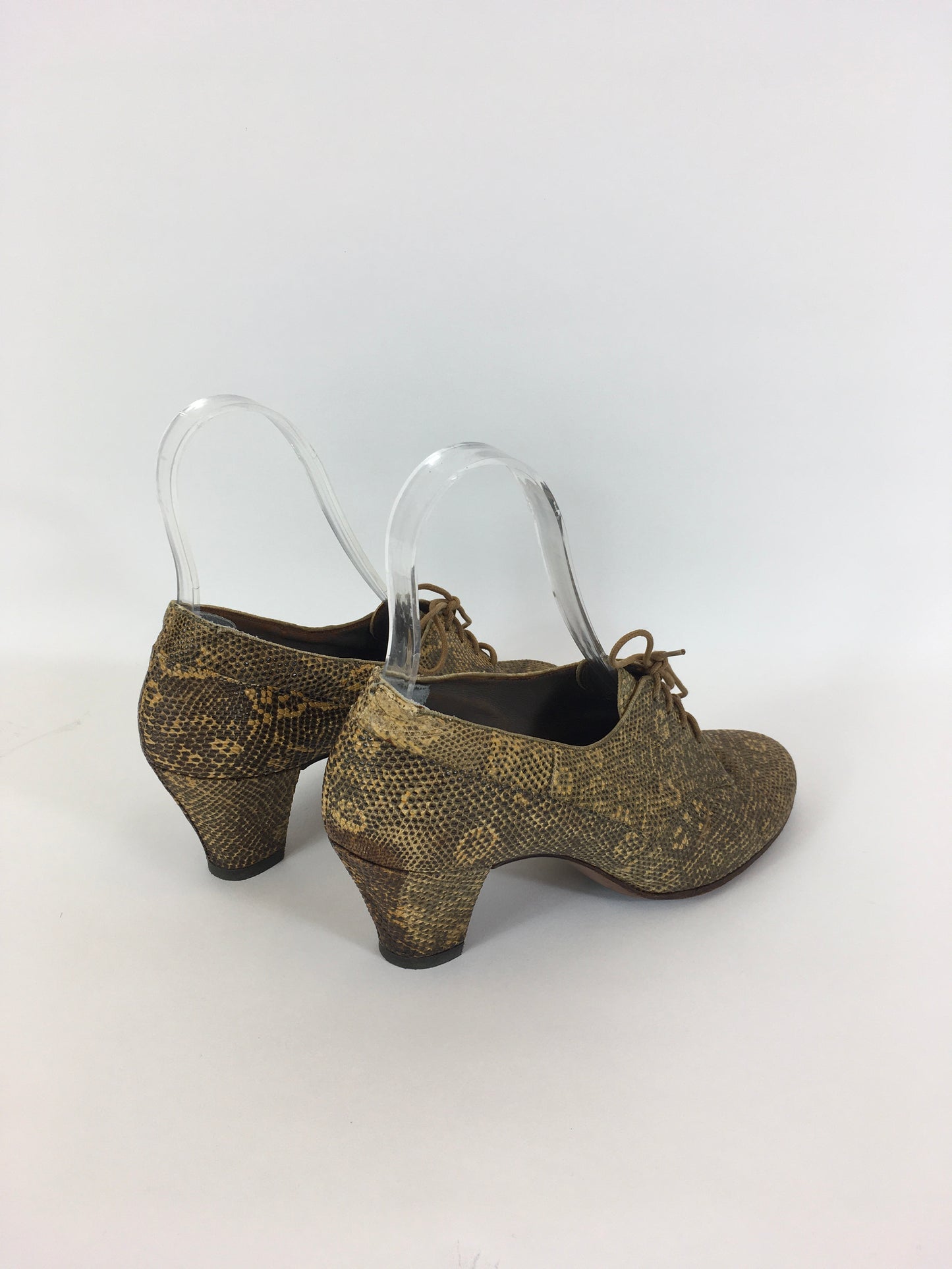Original 1940’s Fabulous Snakeskin Heeled Lace Up Shoes - In A Lovely Warm Golden Tone
