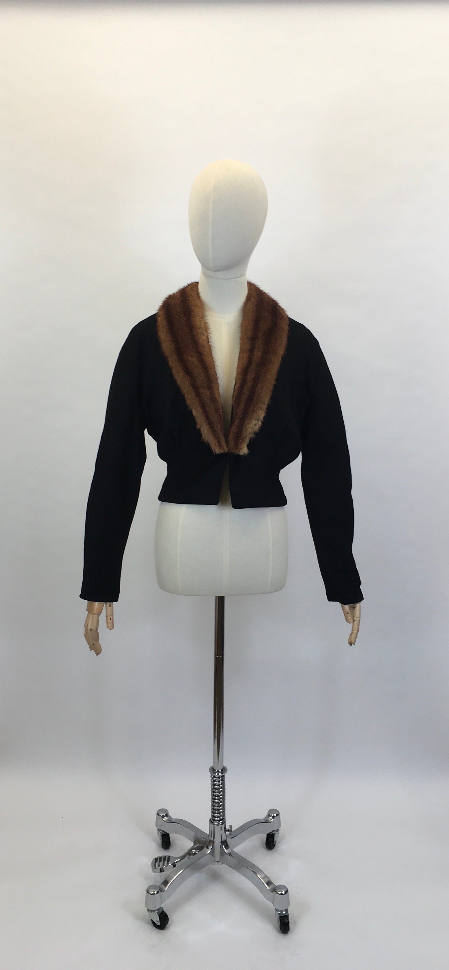 Original 1940’s Black Woollen Fitted Jacket - With Mink Trim to the Leading Edge